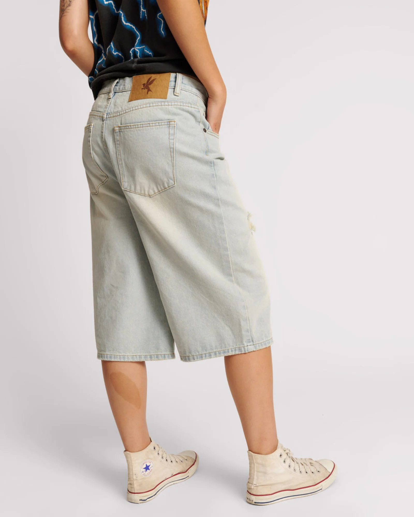 Beasties Low Waist Wide Leg Super Long Length Denim Jorts - Old West - Image 4
