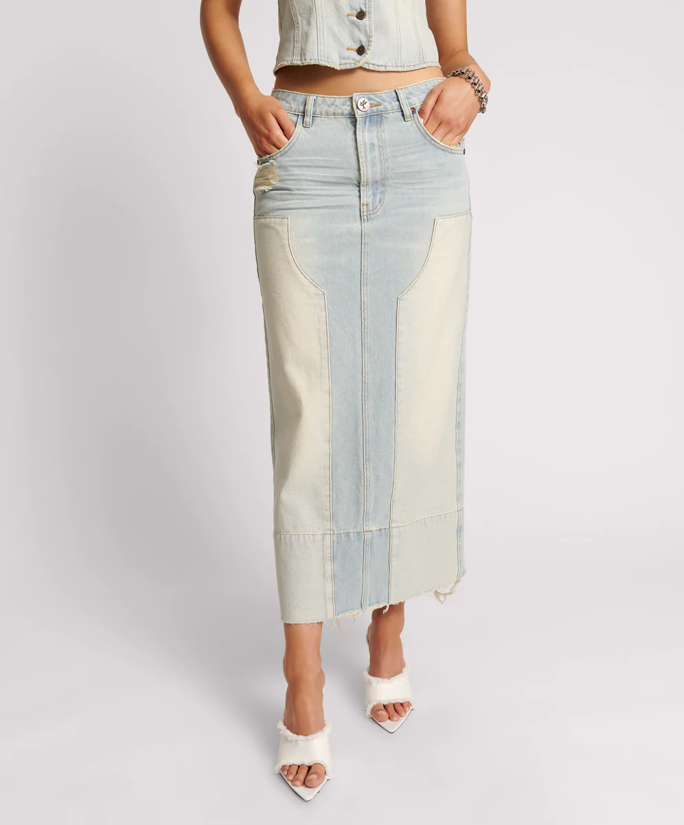 Cassidy Mid Waist Long Denim Column Denim Skirt - Old West - Image 2
