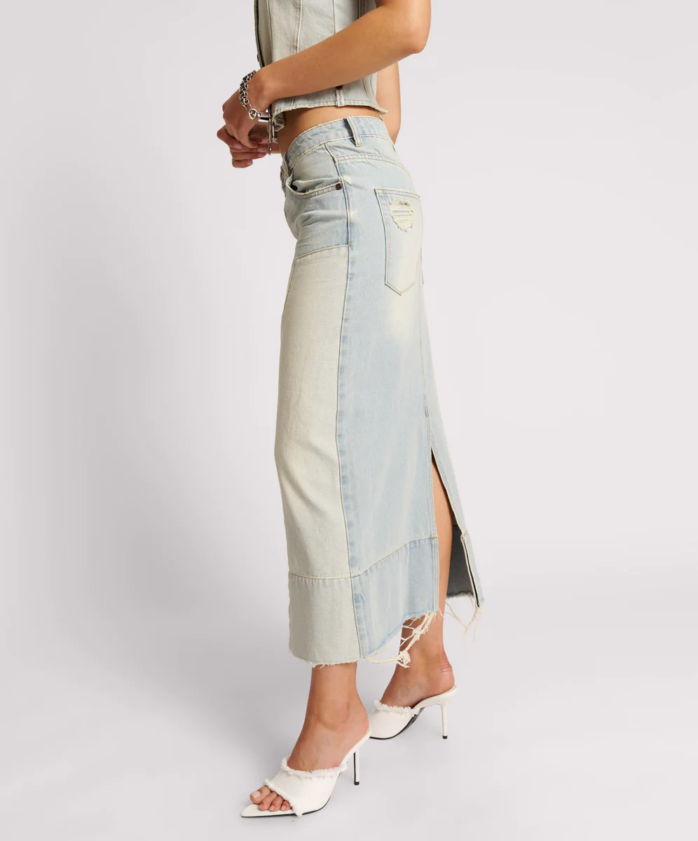 Cassidy Mid Waist Long Denim Column Denim Skirt - Old West - Image 3