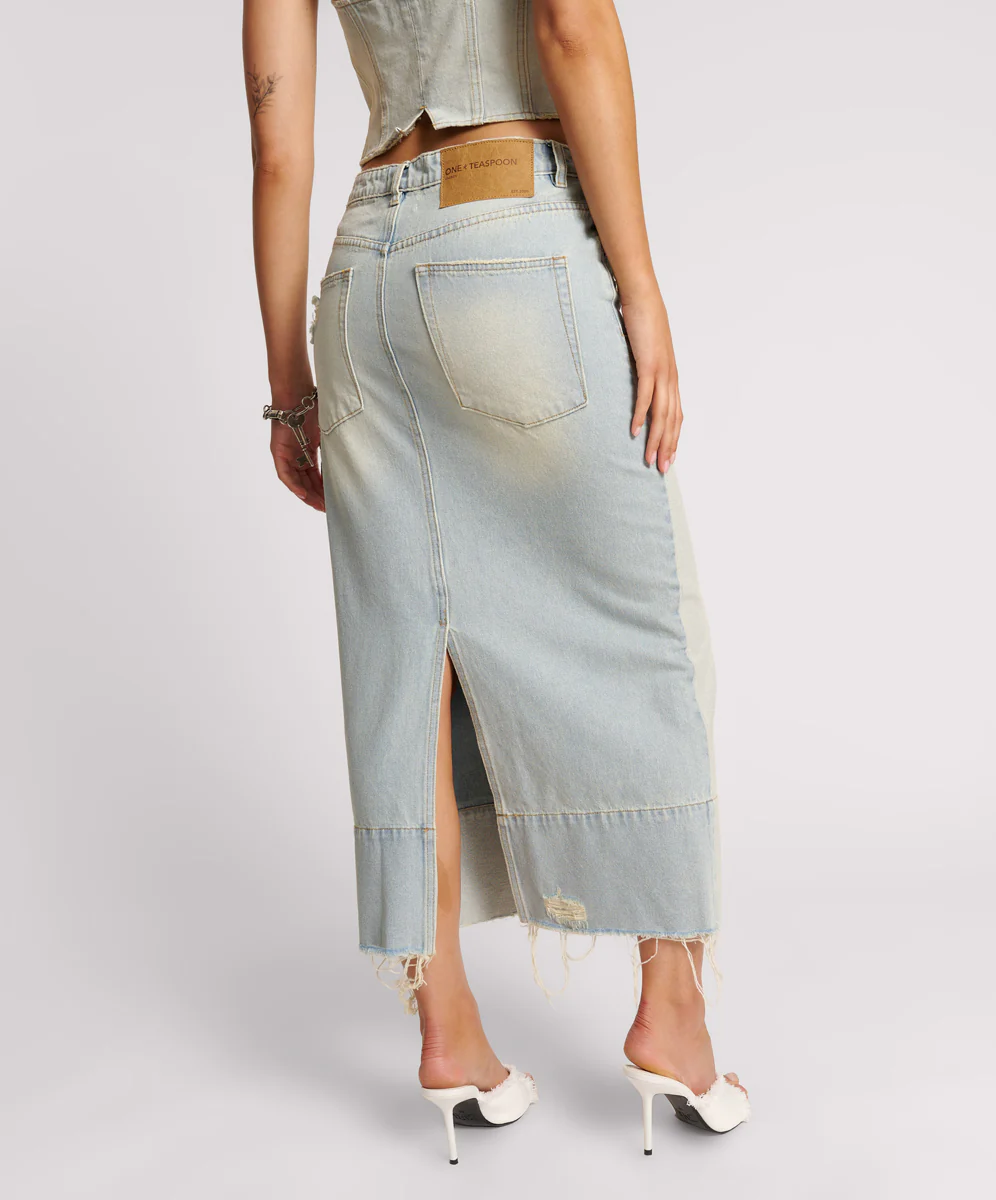 Cassidy Mid Waist Long Denim Column Denim Skirt - Old West - Image 4