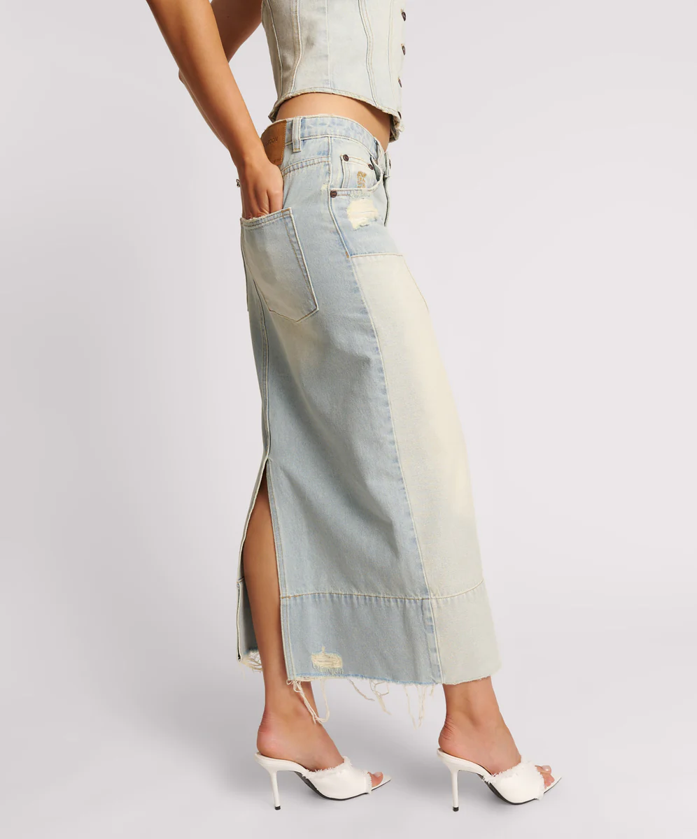 Cassidy Mid Waist Long Denim Column Denim Skirt - Old West - Image 5