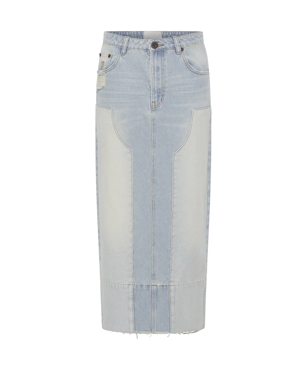 Cassidy Mid Waist Long Denim Column Denim Skirt - Old West - Image 6