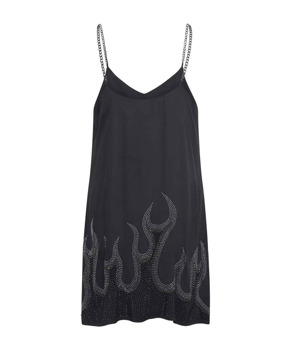 ON FIRE BLACK CRYSTAL SLIP DRESS - Image 6