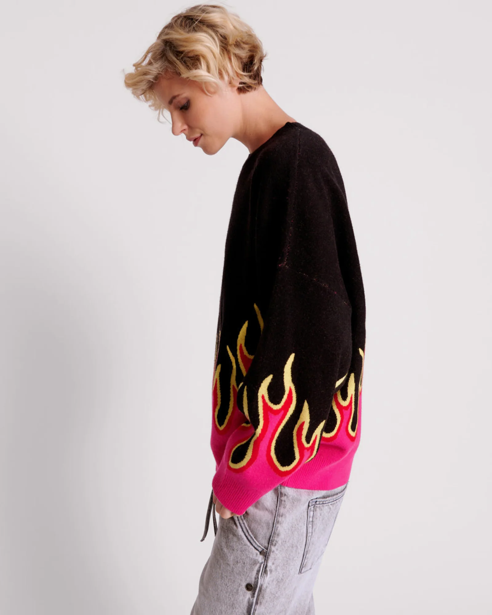 On Fire Intarsia Sweater - Black - Image 2