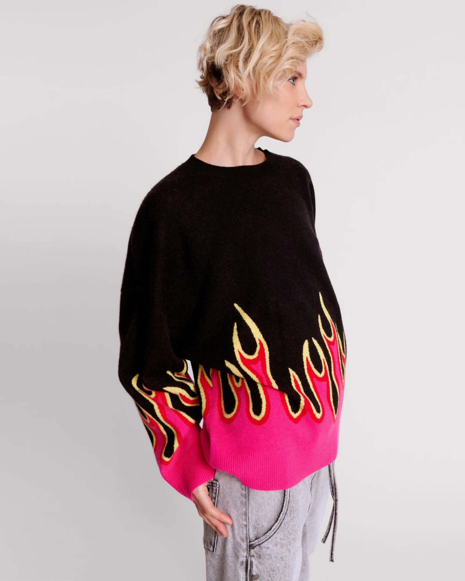 On Fire Intarsia Sweater - Black - Image 5