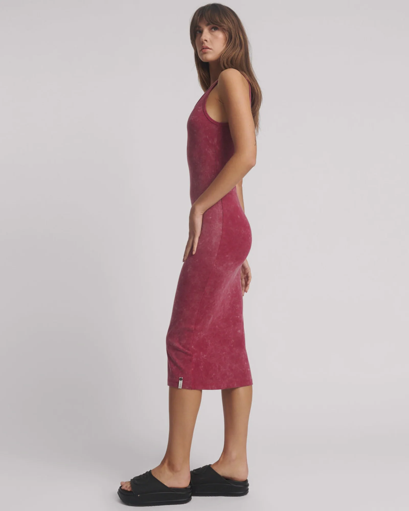 One Teaspoon Ribbed Singlet Acid Wash Midi Dress - Burnt Red - Image 2