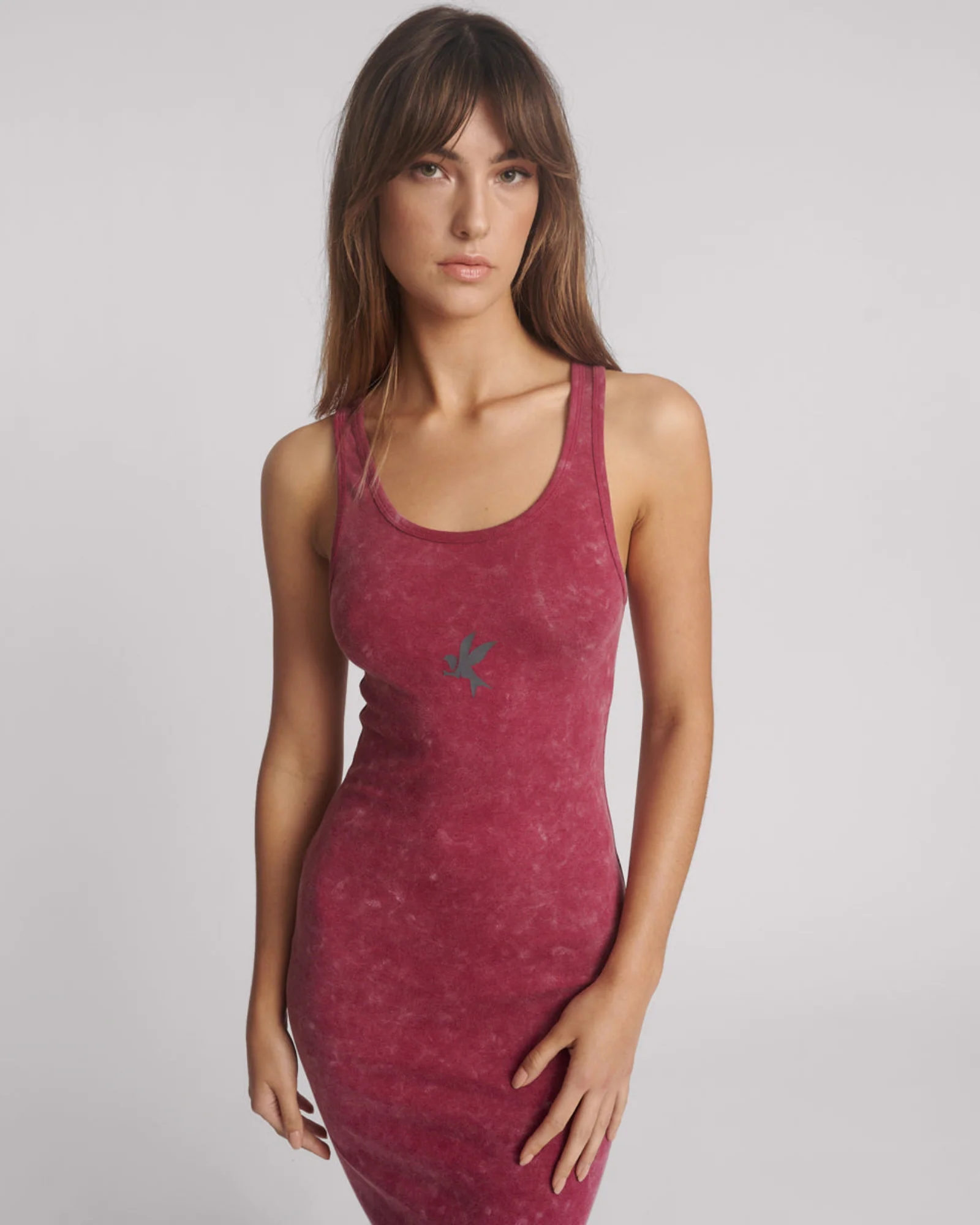 One Teaspoon Ribbed Singlet Acid Wash Midi Dress - Burnt Red - Image 5