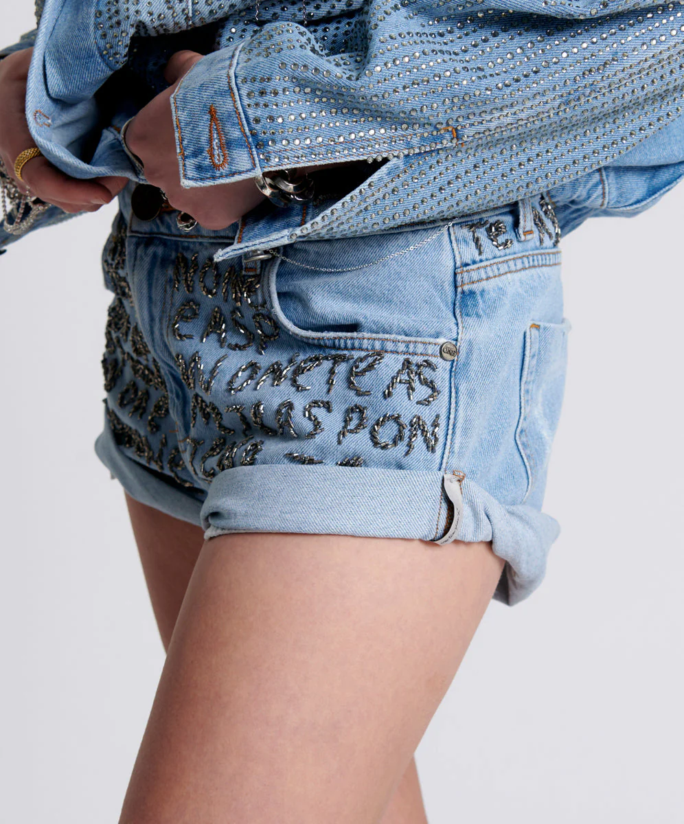 Bandits Low Waist Embellished Denim Shorts - Vintage Blue - Image 4
