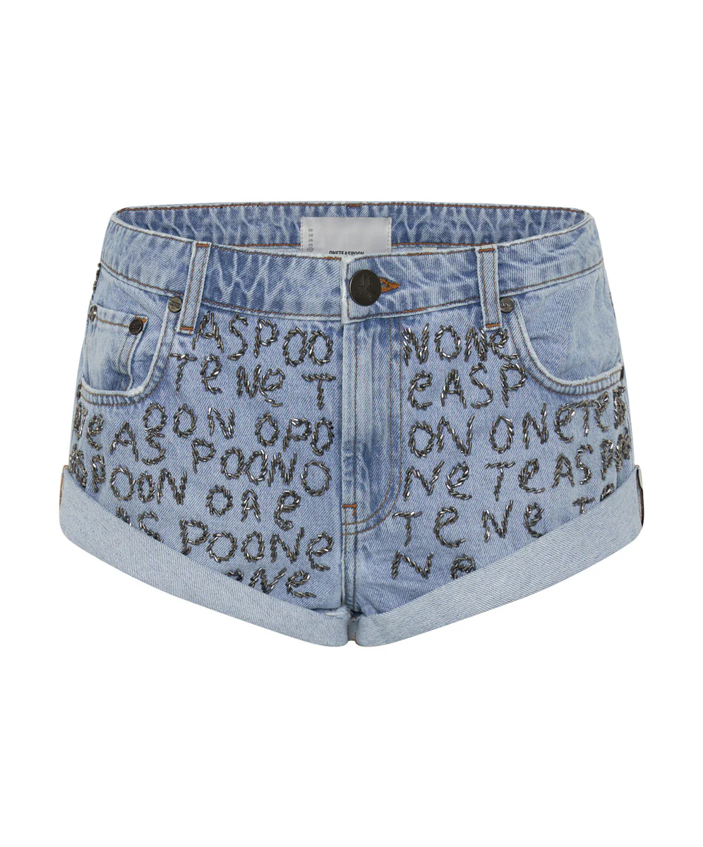 Bandits Low Waist Embellished Denim Shorts - Vintage Blue - Image 6
