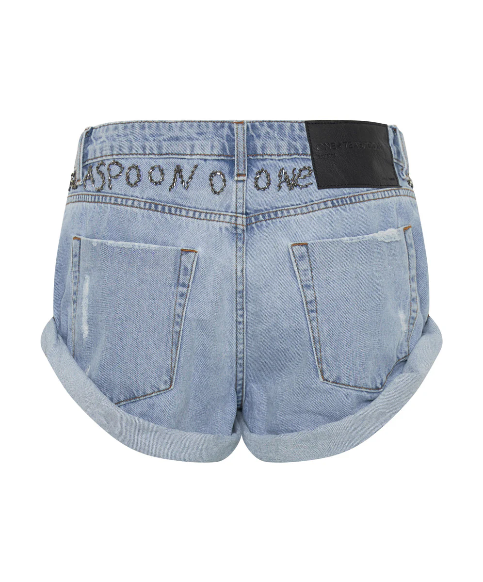 Bandits Low Waist Embellished Denim Shorts - Vintage Blue - Image 7