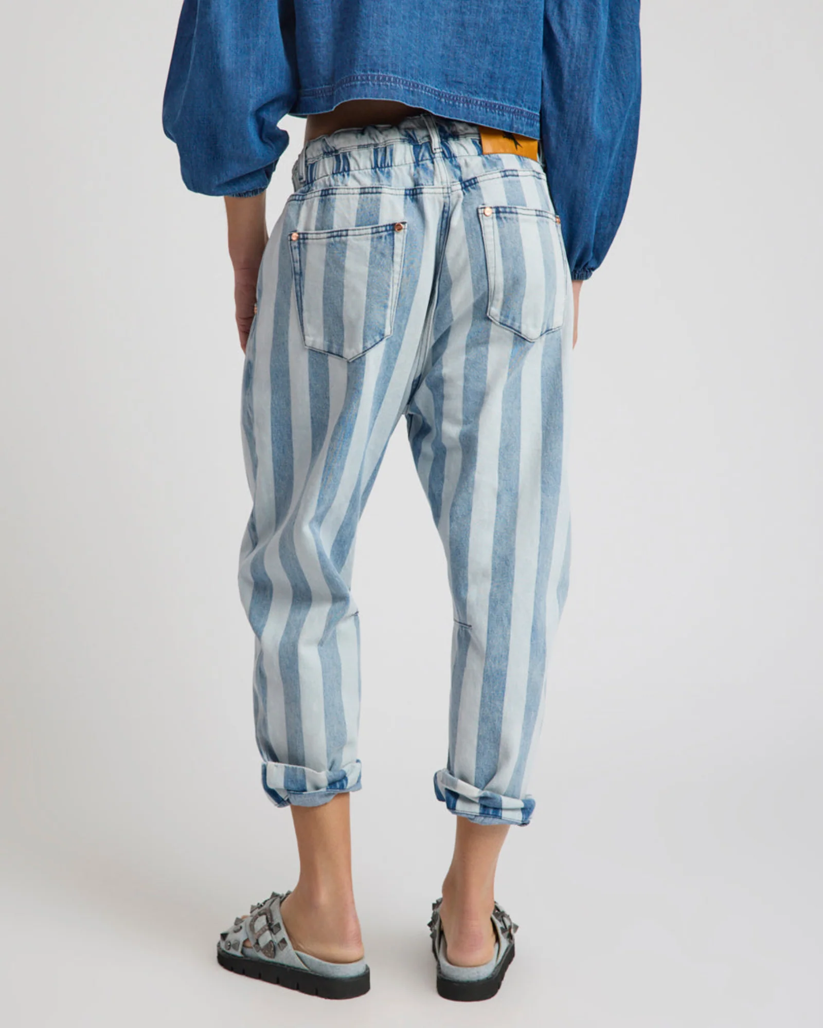 Outcasts Low Waist Drop Crotch Harem Denim Jeans - Beach Club Stripe - Image 5