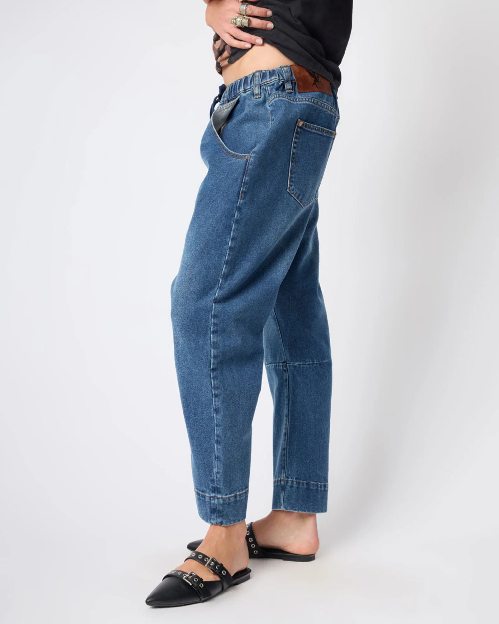 Outcasts Low Waist Drop Crotch Harem Denim Jeans - Rodeo Blue - Image 3