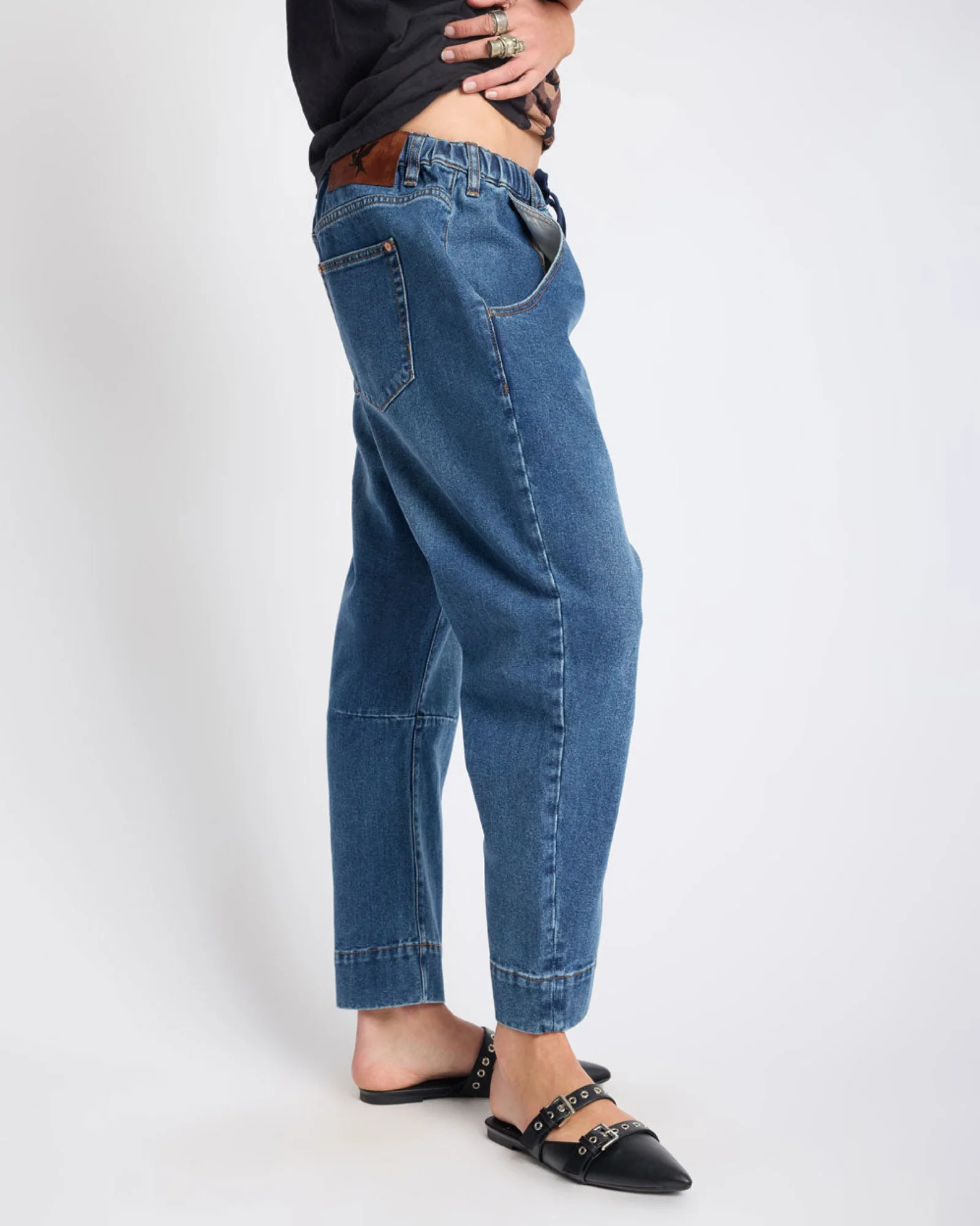 Outcasts Low Waist Drop Crotch Harem Denim Jeans - Rodeo Blue - Image 5