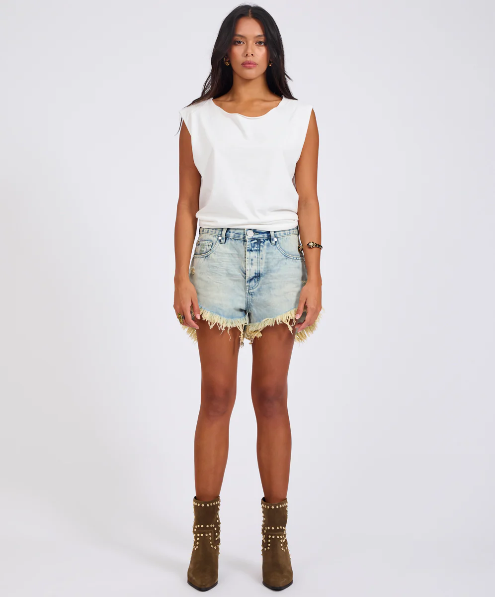 Outlaws Low Waist Mid Length Denim Shorts - Ambrosia Blue - Image 2