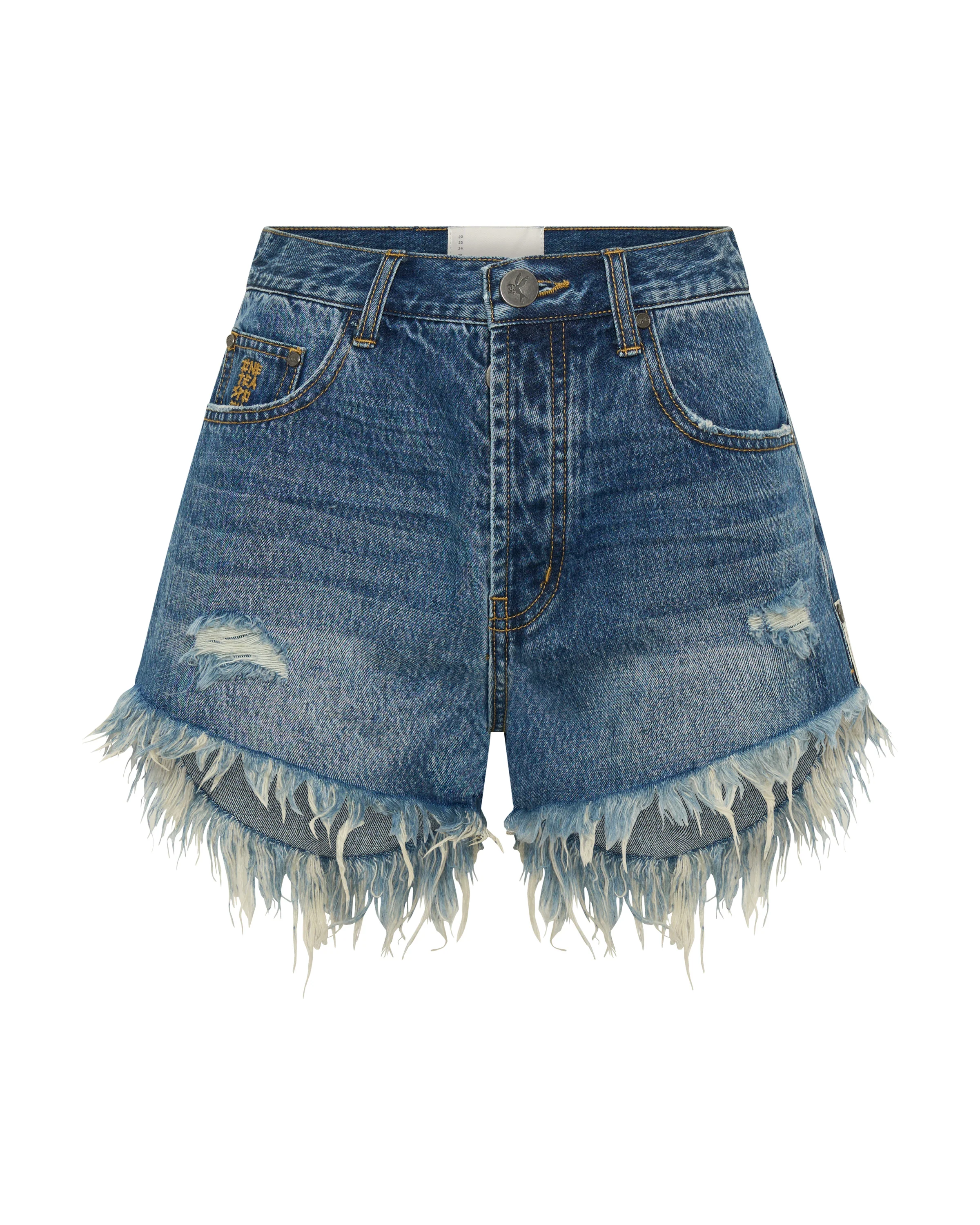 Outlaws Mid Waist Mid Length Denim Shorts - Blue Love - Image 14