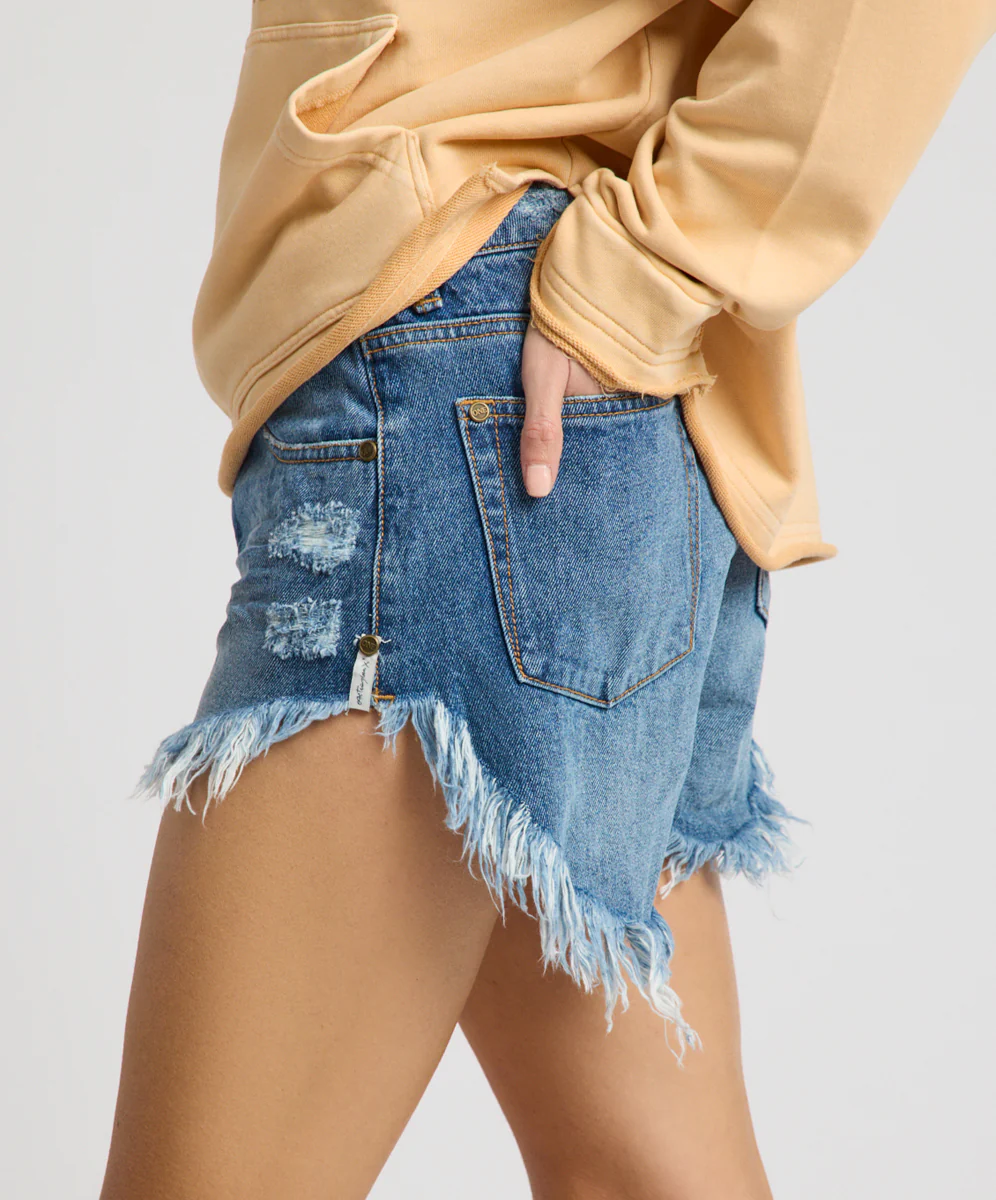 Outlaws Mid Waist Mid Length Denim Shorts - Badlands Blue - Image 7
