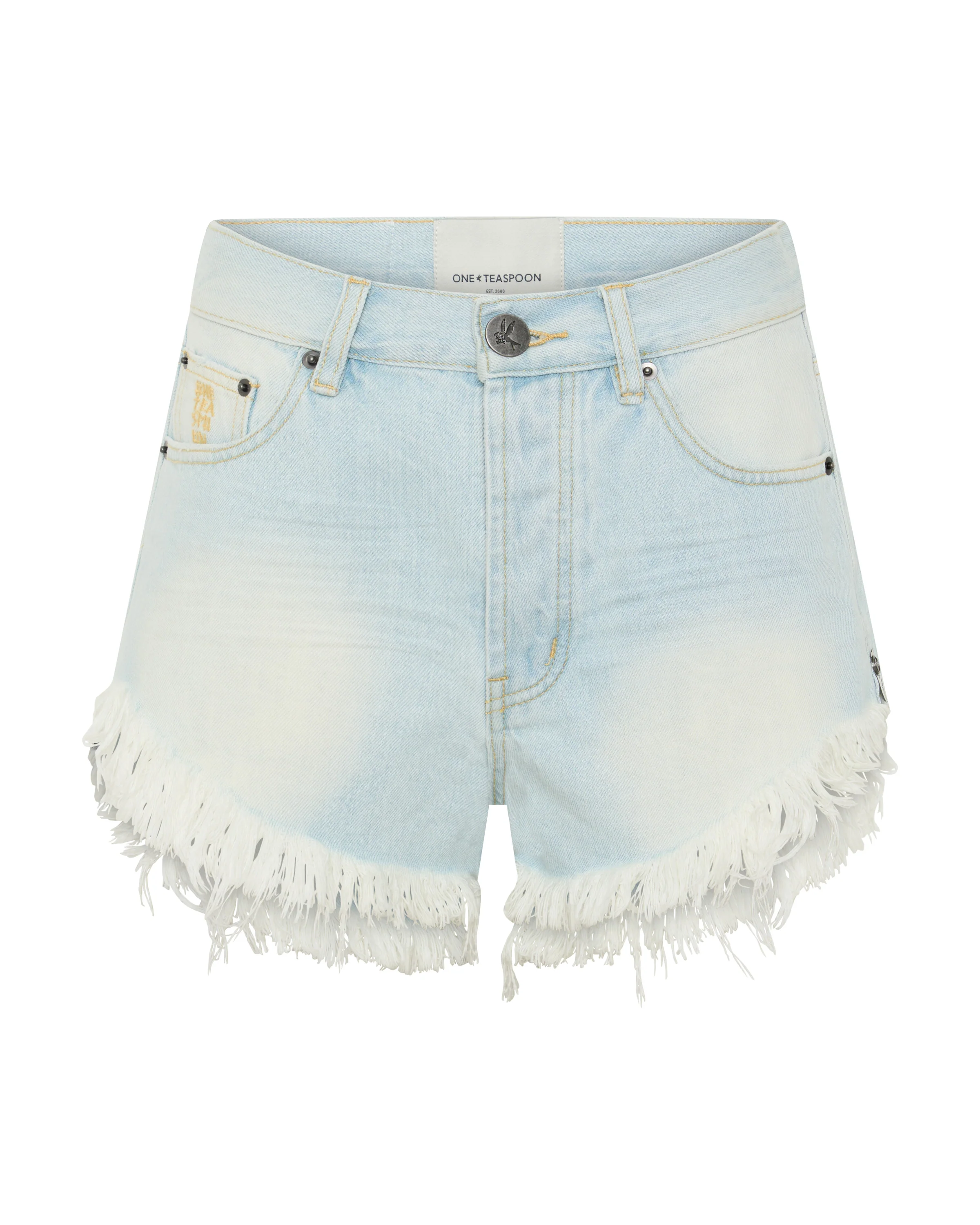 Outlaws Mid Waist Mid Length Star Stitched Denim Shorts - Bel Air Blue - Image 10