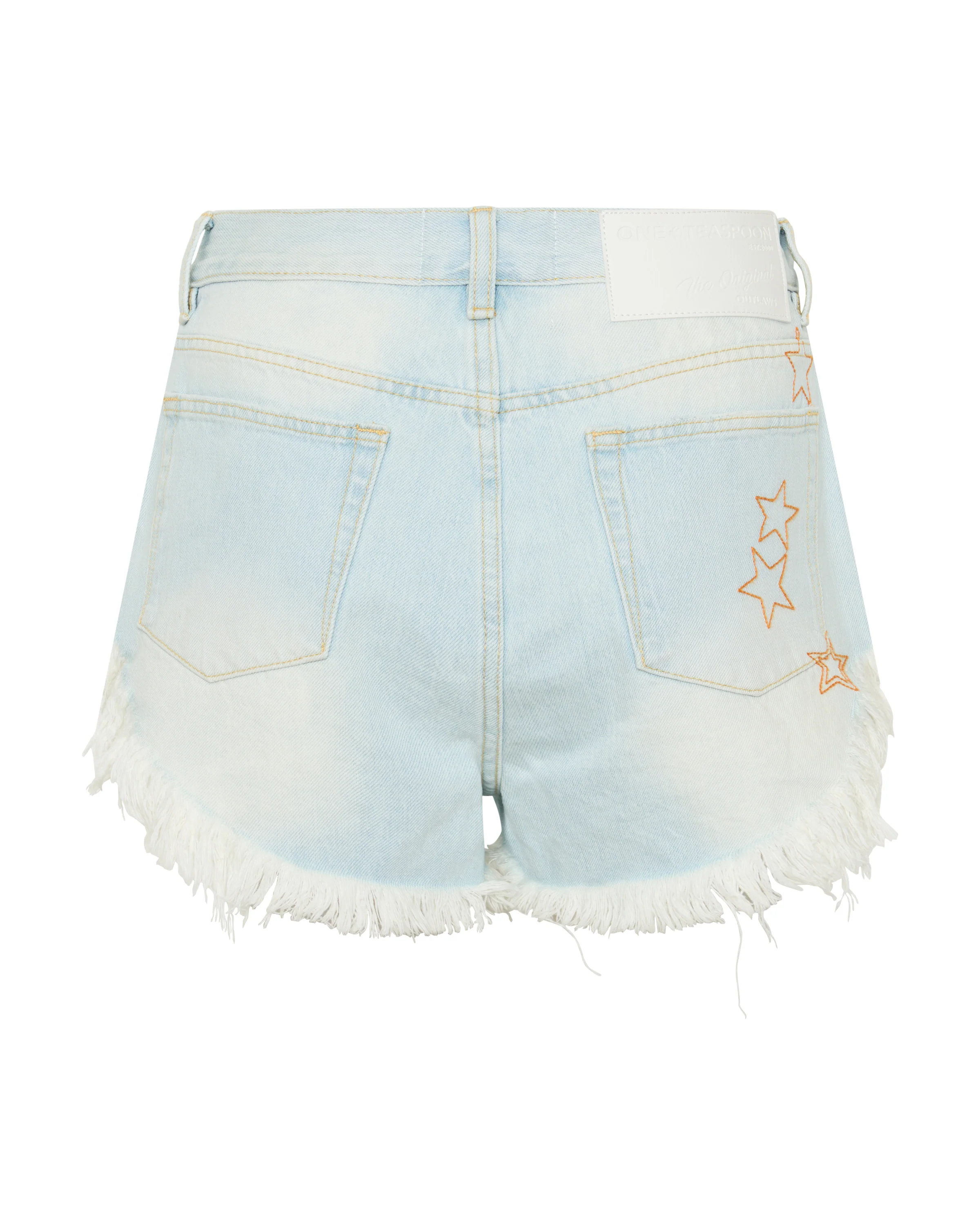 Outlaws Mid Waist Mid Length Star Stitched Denim Shorts - Bel Air Blue - Image 11