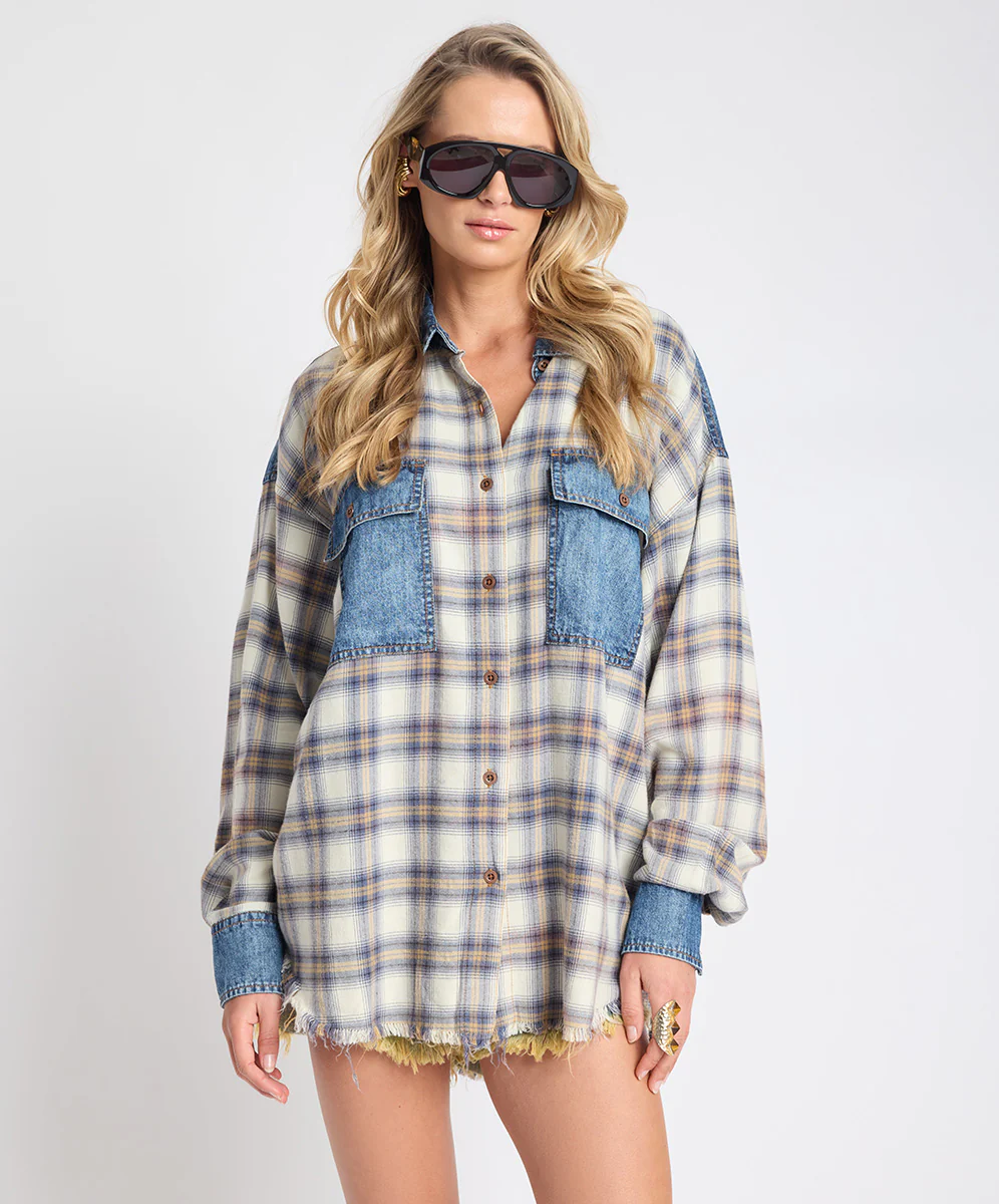 Oversized Flannel Shirt - Blue & White Check - Image 3
