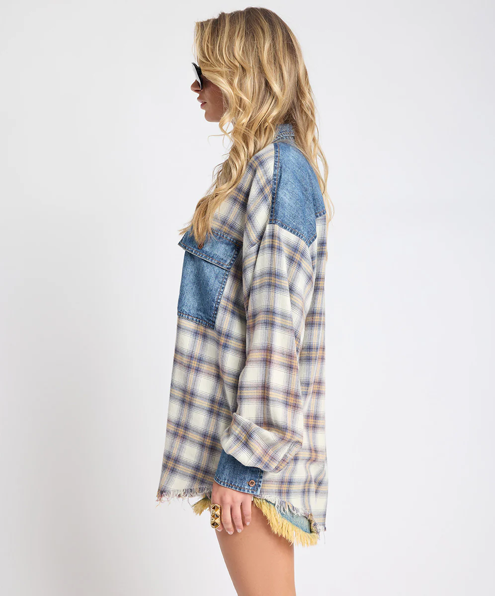 Oversized Flannel Shirt - Blue & White Check - Image 4