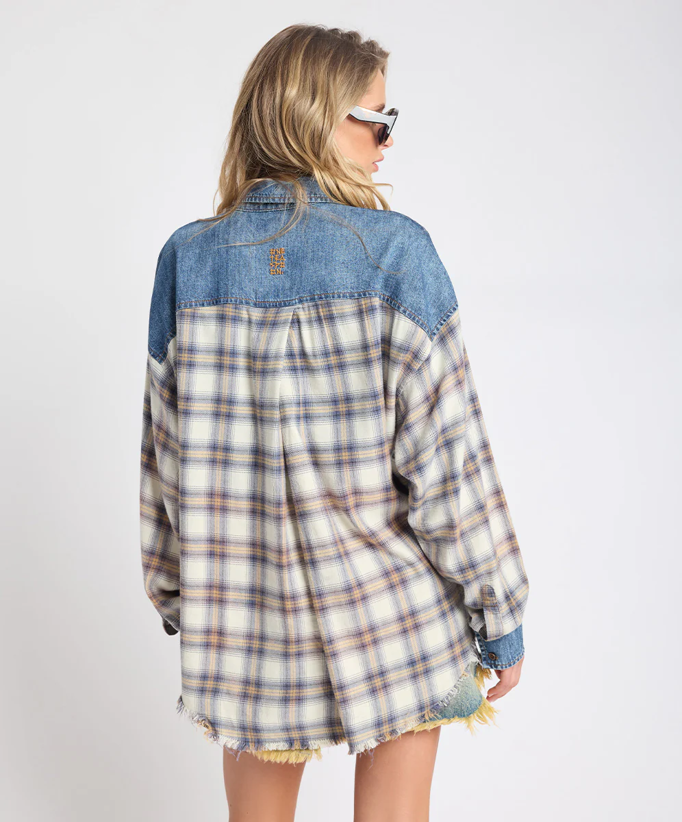 Oversized Flannel Shirt - Blue & White Check - Image 5