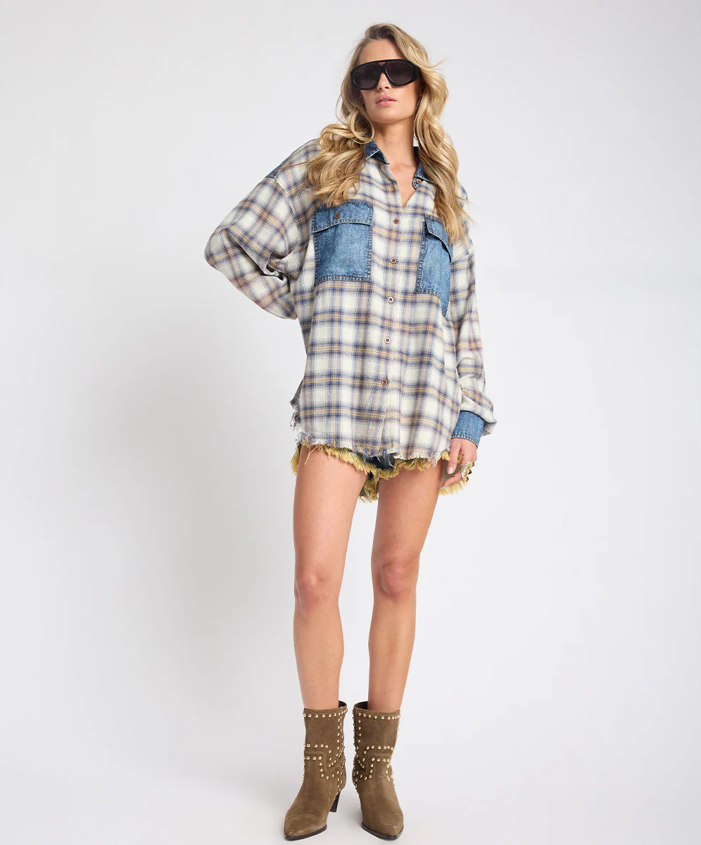 Oversized Flannel Shirt - Blue & White Check - Image 7