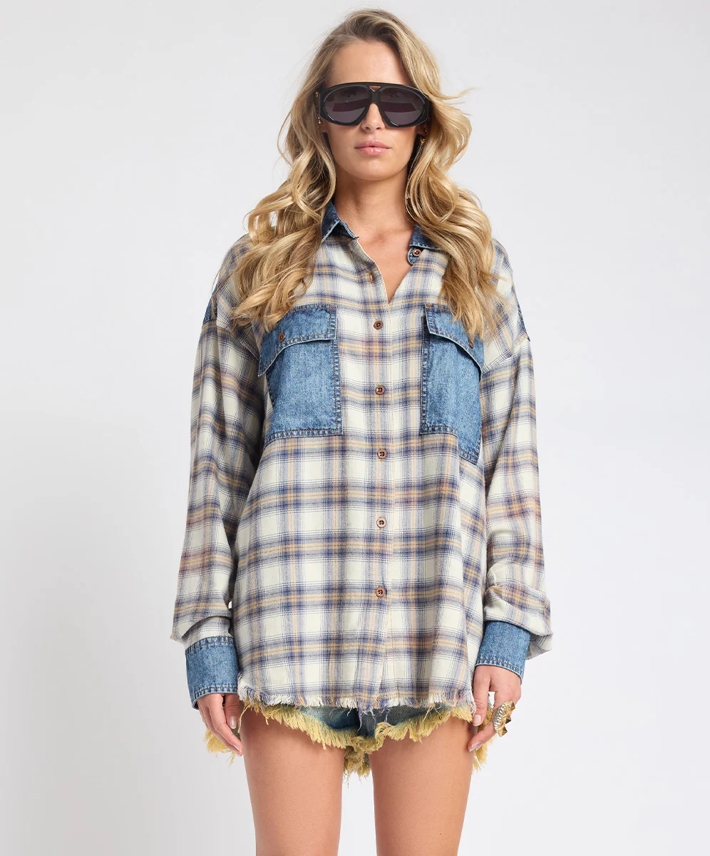 Oversized Flannel Shirt - Blue & White Check - Image 9