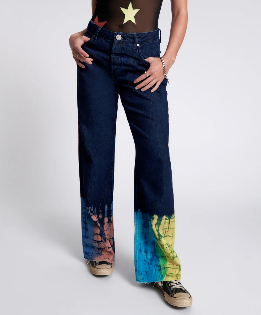 Jackson Mid Waist Wide Leg Denim Jeans - Paint Dipped - Image 2