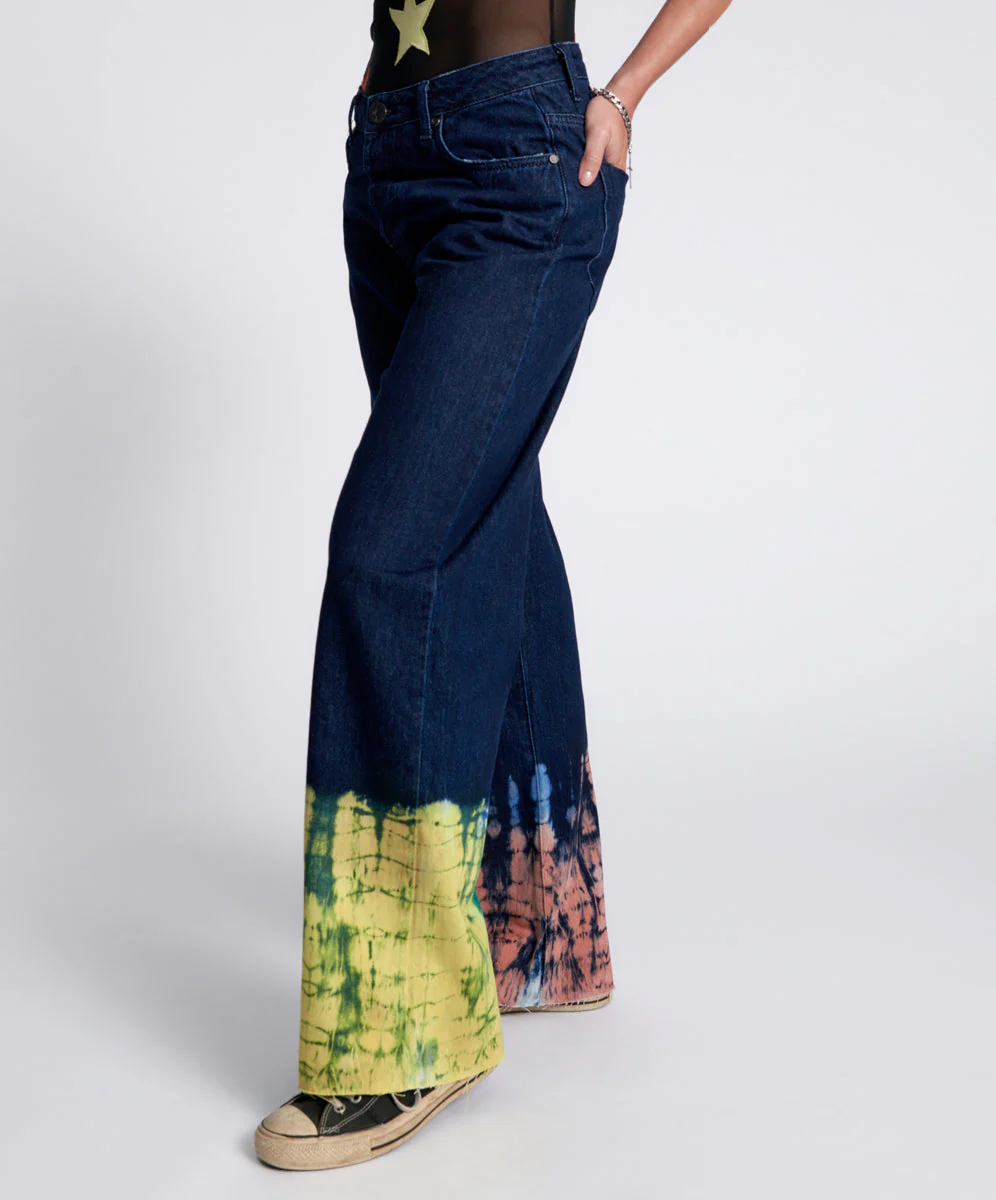 Jackson Mid Waist Wide Leg Denim Jeans - Paint Dipped - Image 3