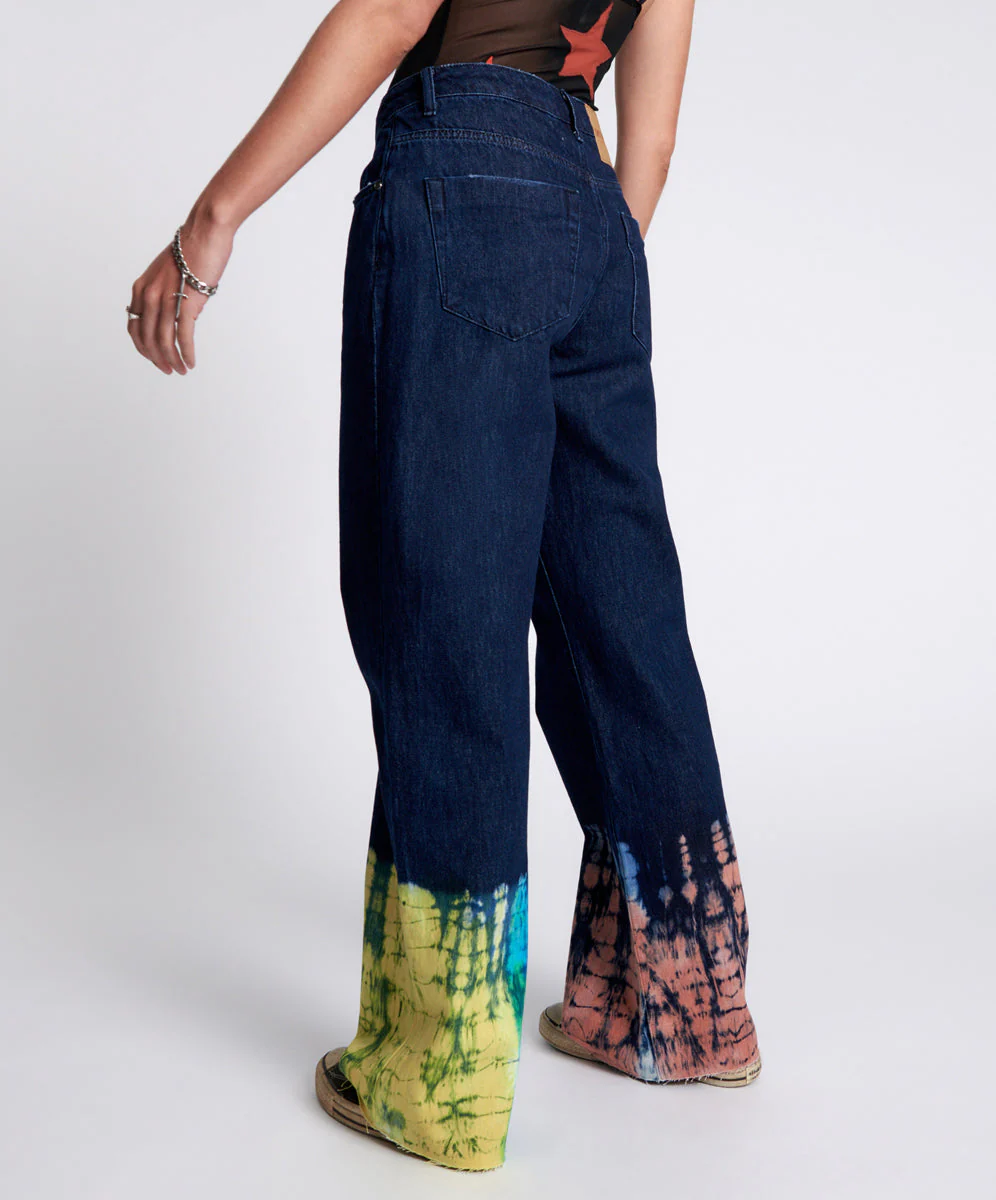 Jackson Mid Waist Wide Leg Denim Jeans - Paint Dipped - Image 4