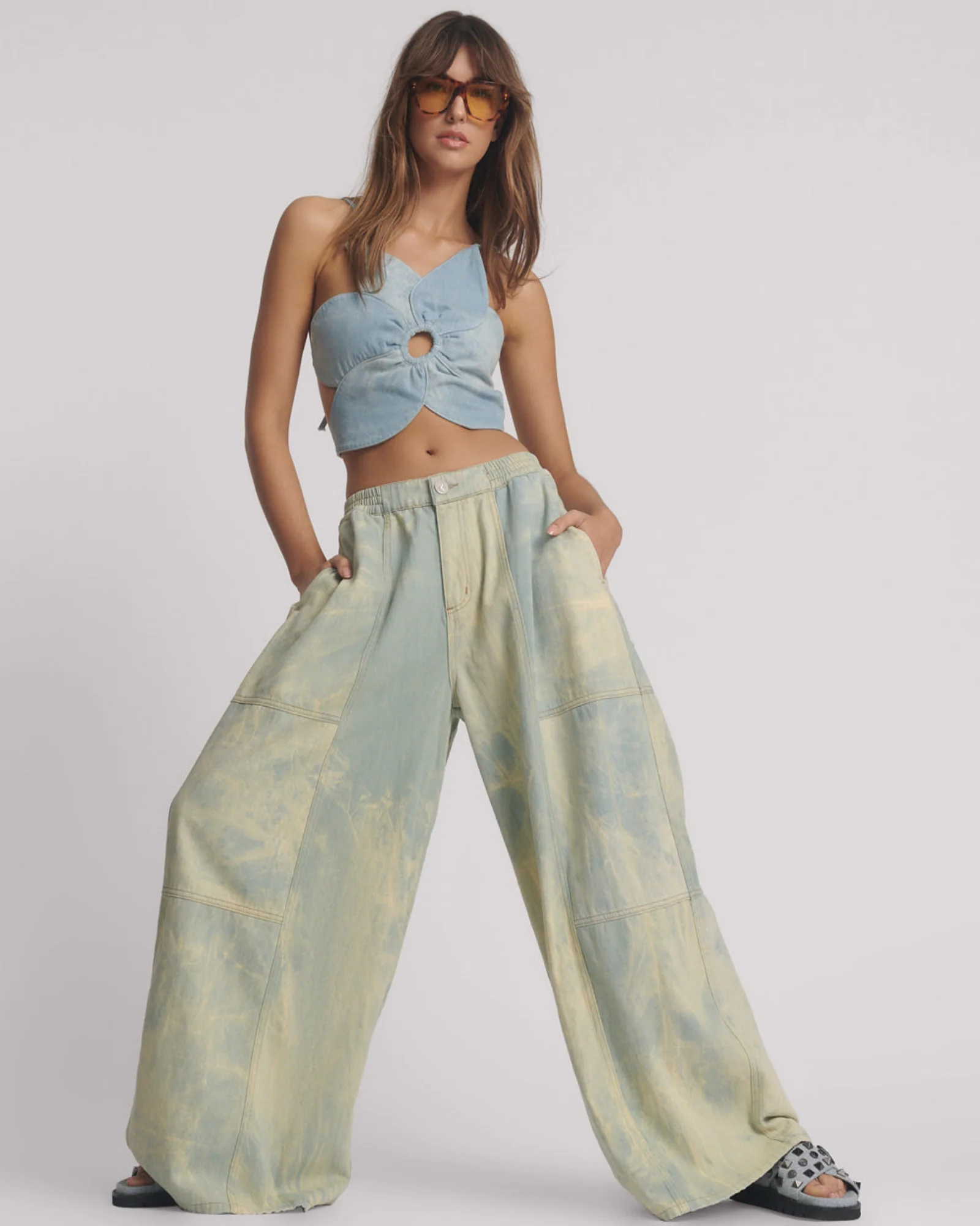 Palazzo Mid Waist Denim Jeans