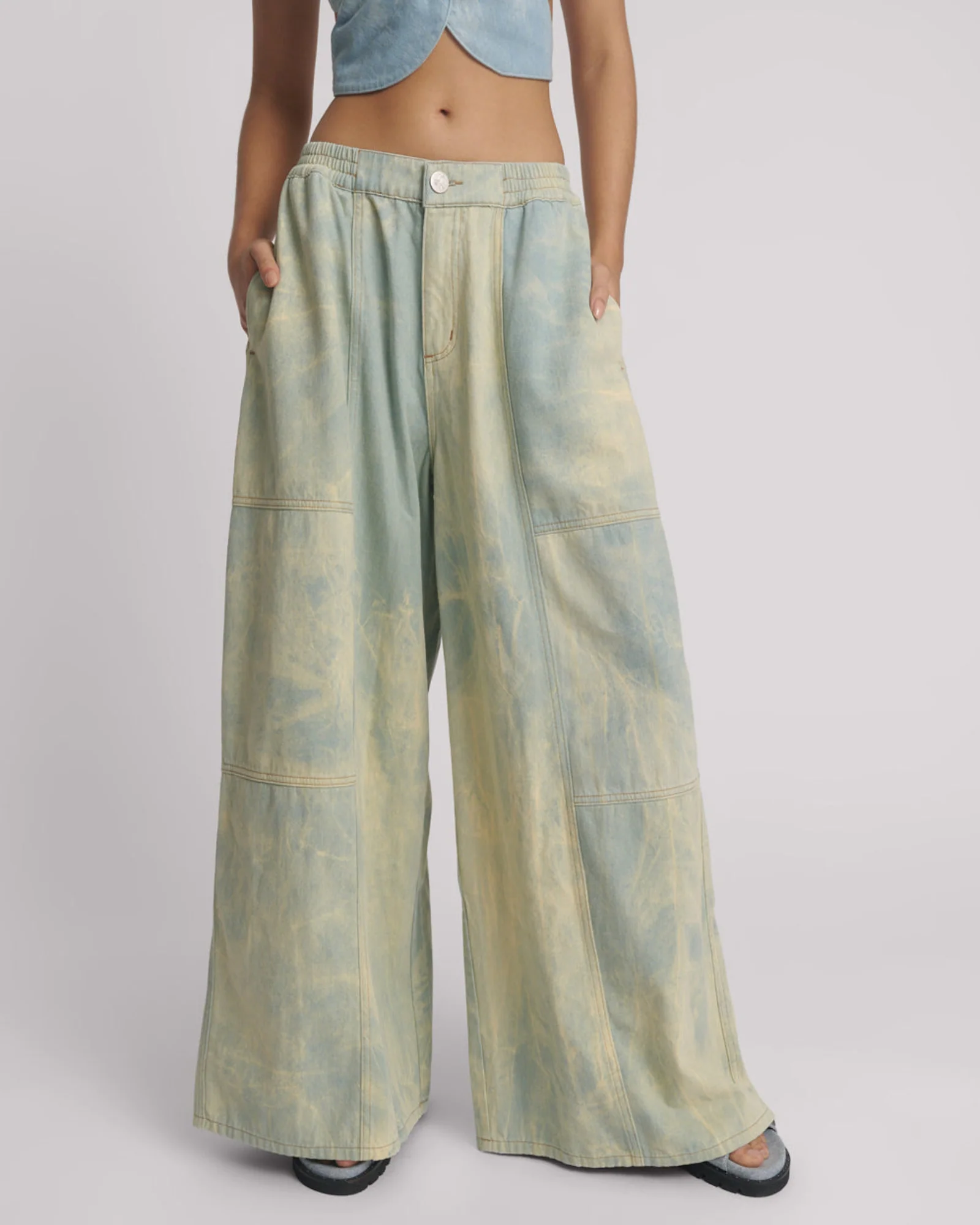Palazzo Mid Waist Denim Jeans - Image 2