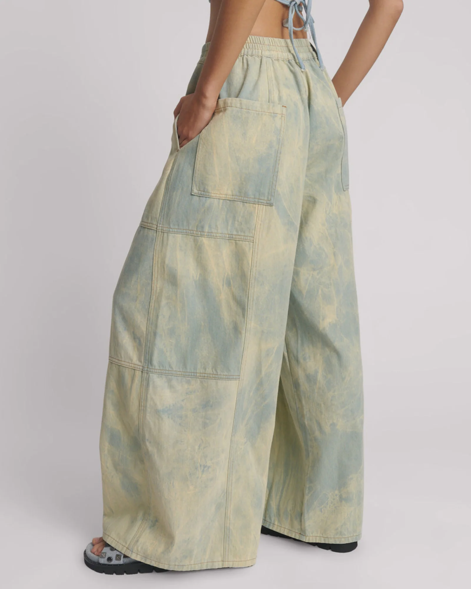 Palazzo Mid Waist Denim Jeans - Image 3