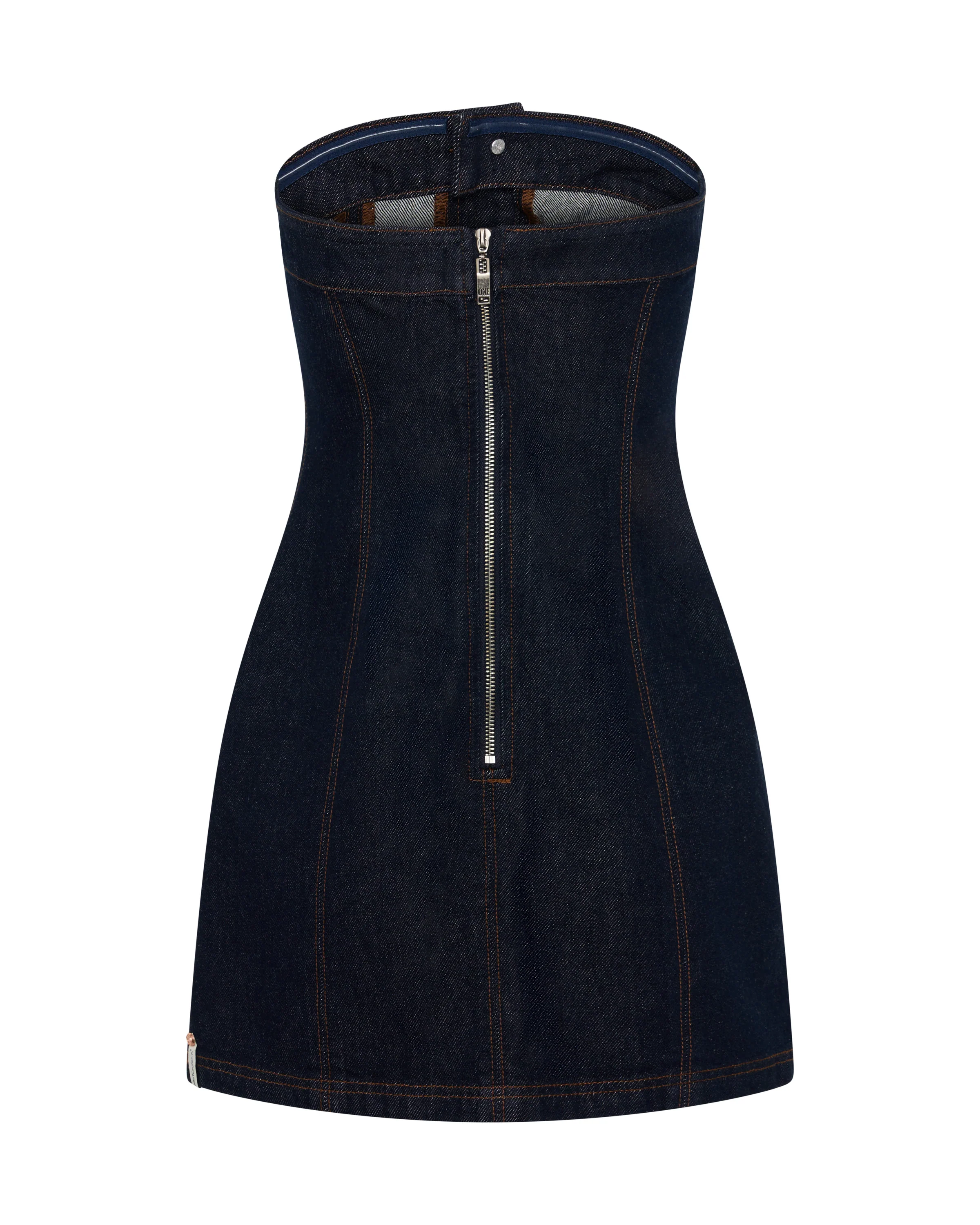 Pamela Strapless Tube Mini Denim Dress - Raw Indigo - Image 13