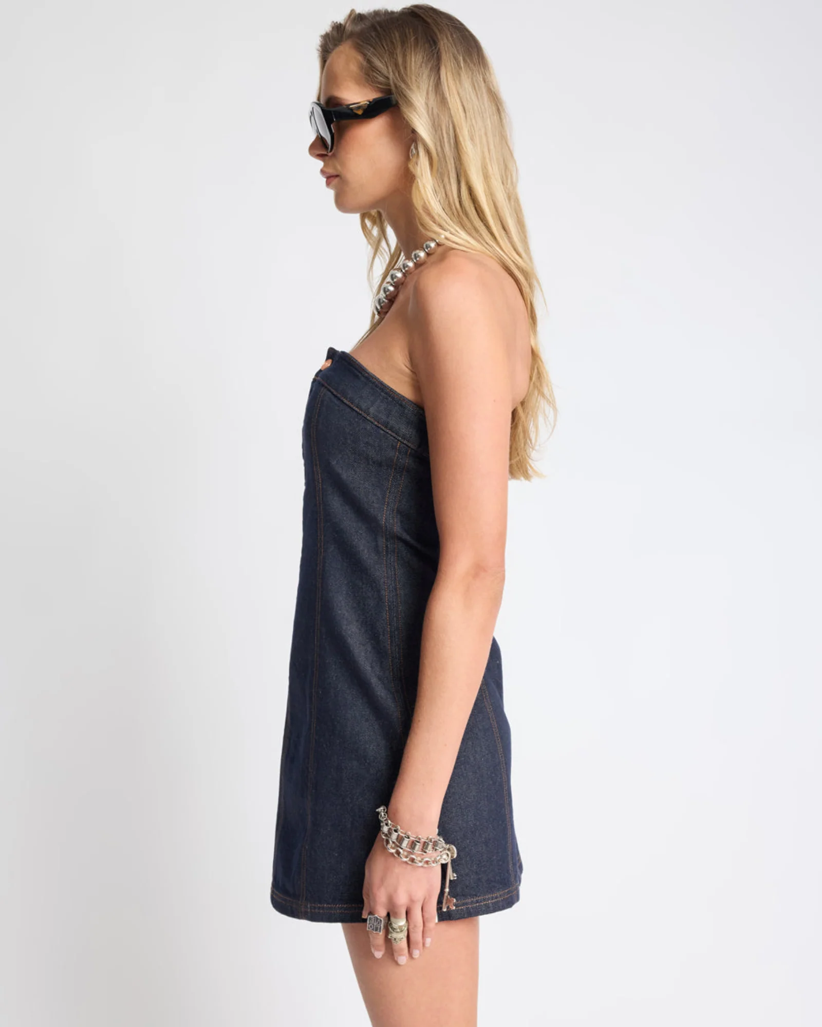 Pamela Strapless Tube Mini Denim Dress - Raw Indigo - Image 5