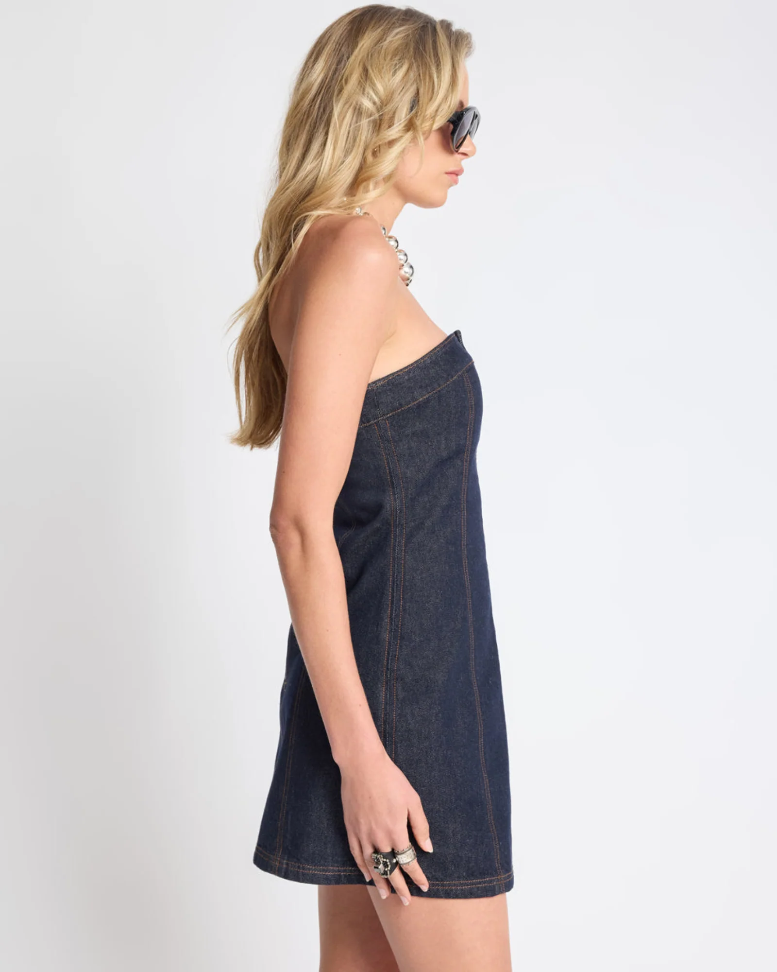 Pamela Strapless Tube Mini Denim Dress - Raw Indigo - Image 7