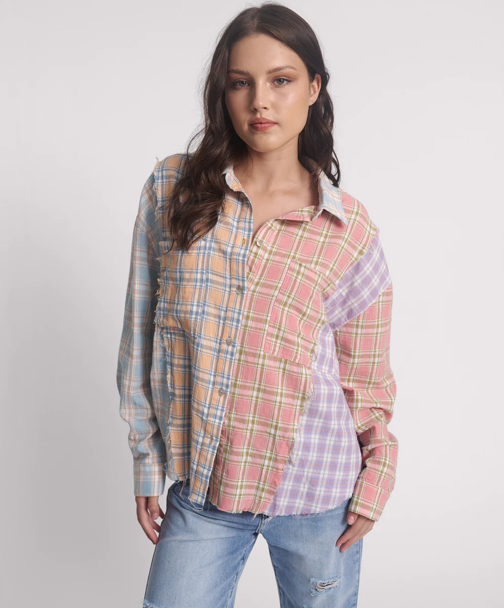 Patchwork Cotton Check Shirt - Checked Print