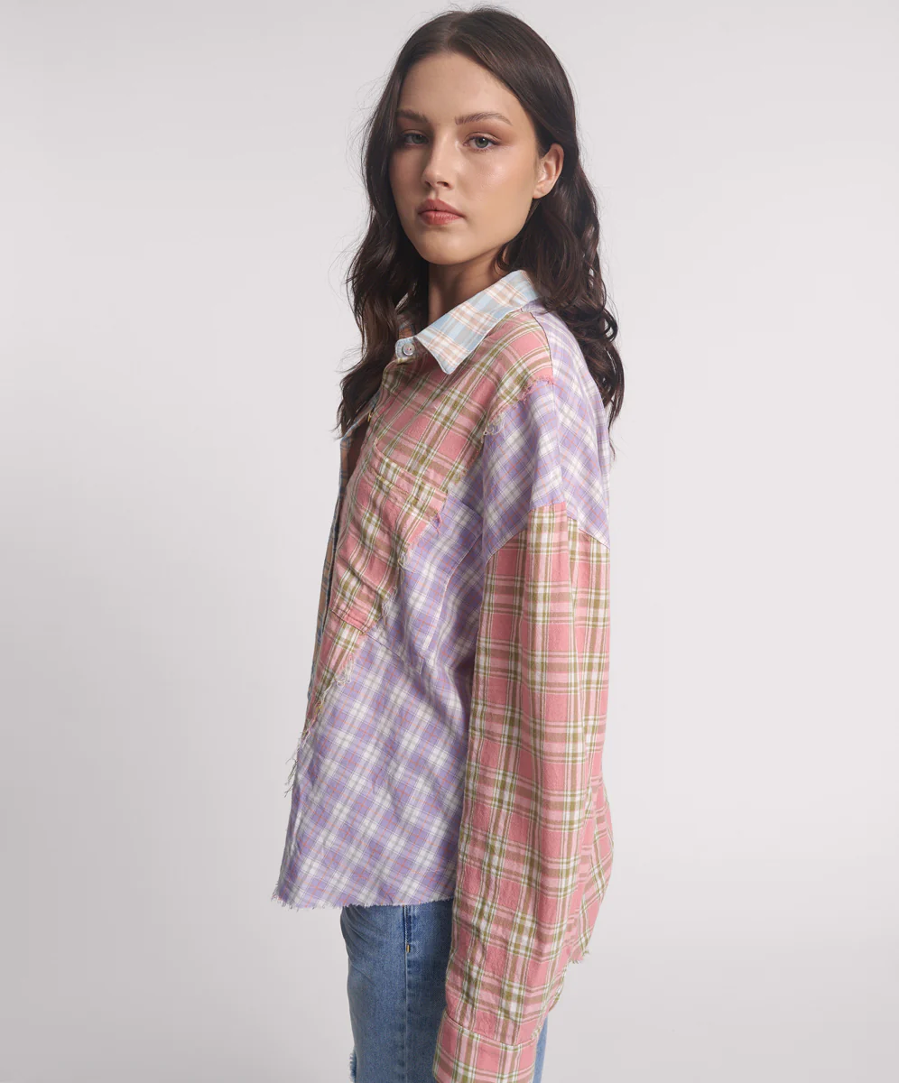 Patchwork Cotton Check Shirt - Checked Print - Image 2