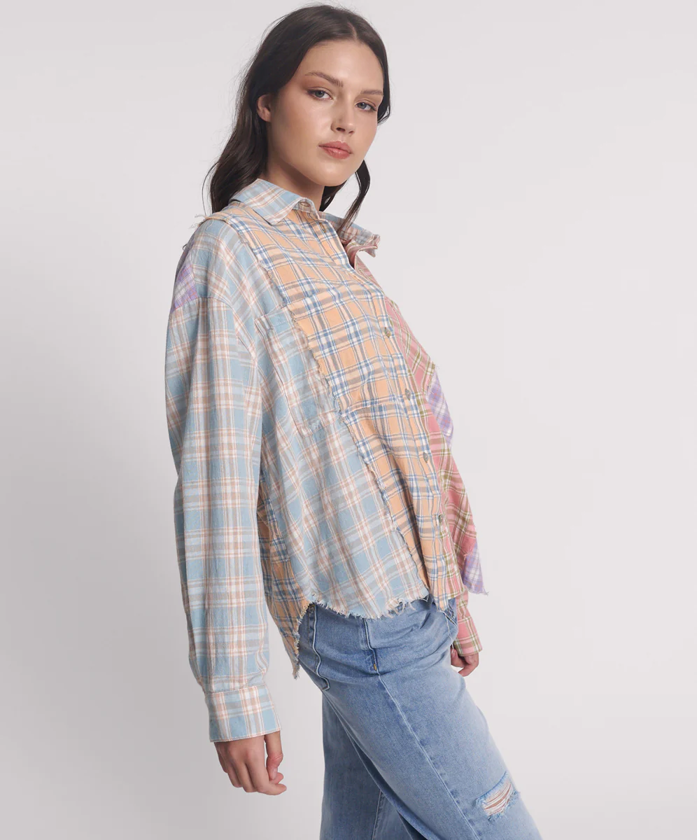 Patchwork Cotton Check Shirt - Checked Print - Image 3