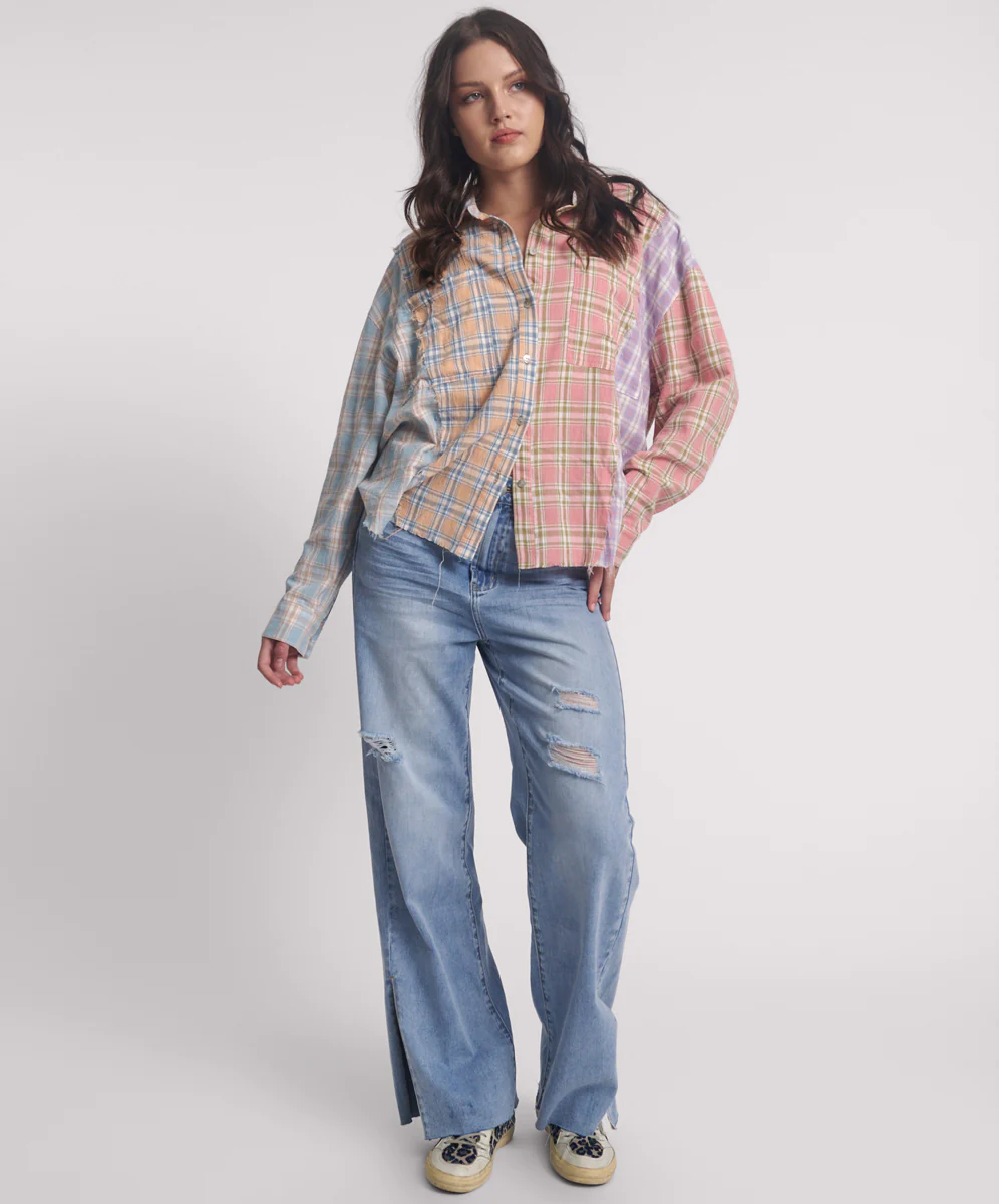 Patchwork Cotton Check Shirt - Checked Print - Image 4