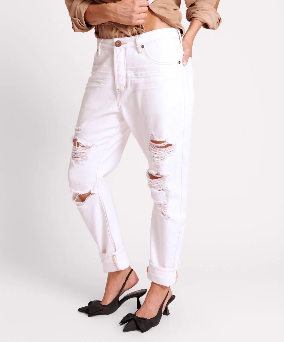 Saints Low Waist Boyfriend Denim Jeans - Pearl - Image 3