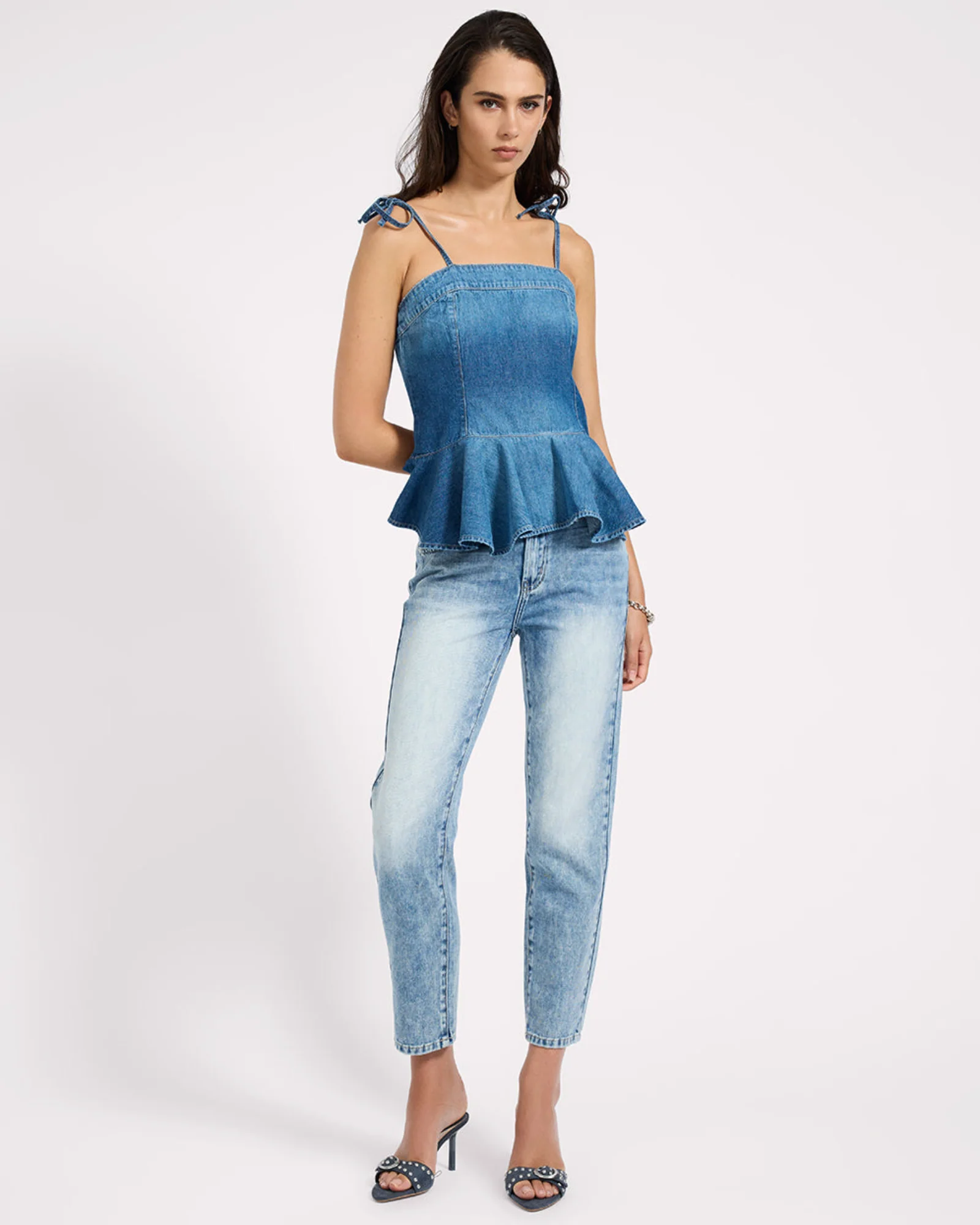 Peplum Frill Cami Denim Top - Blue Pasadena - Image 2