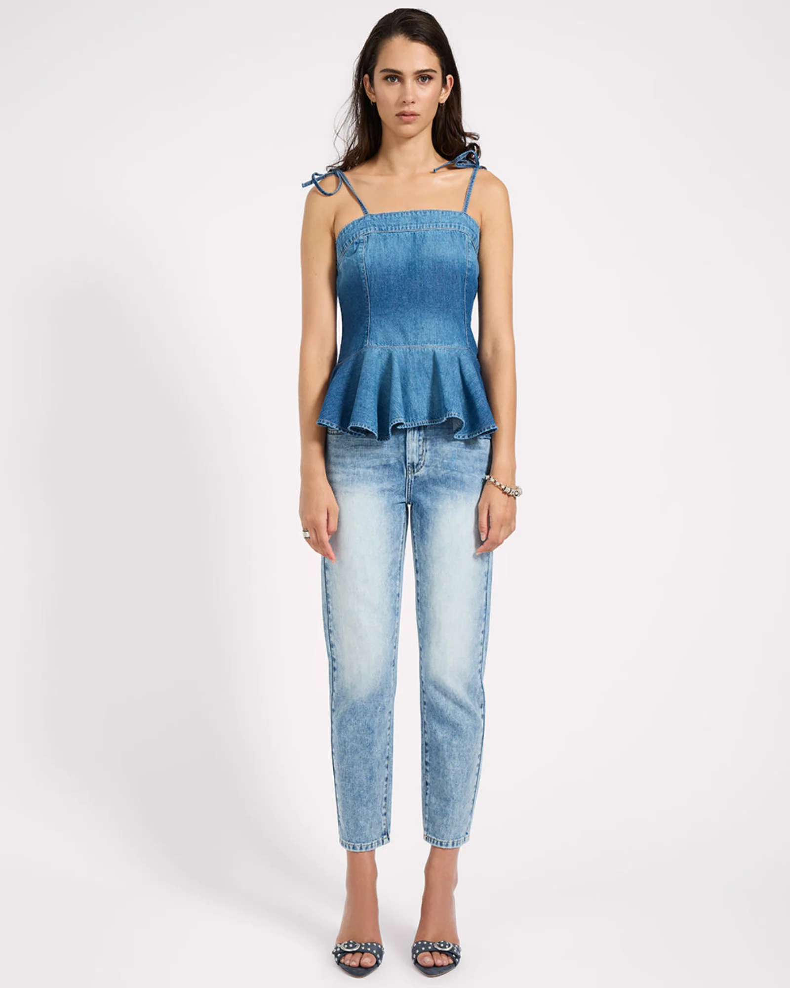 Peplum Frill Cami Denim Top - Blue Pasadena - Image 3