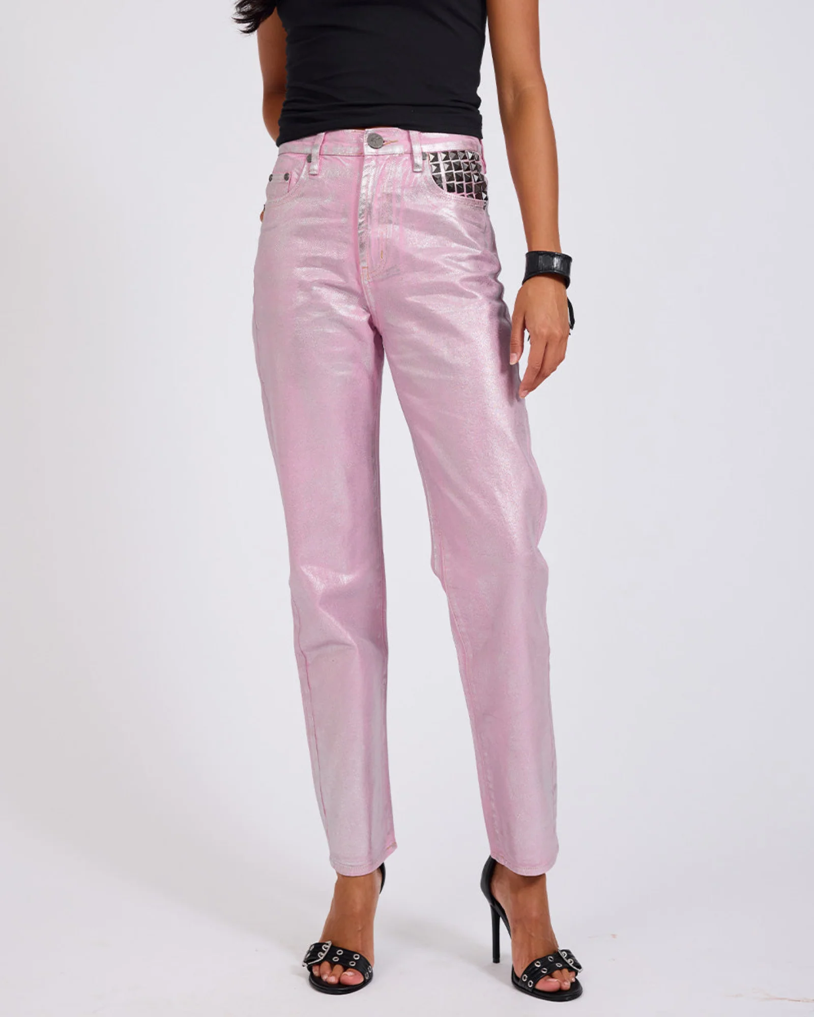 Awesome Baggies High Waist Straight Leg Denim Jeans- Pink Envy Foil - Image 3