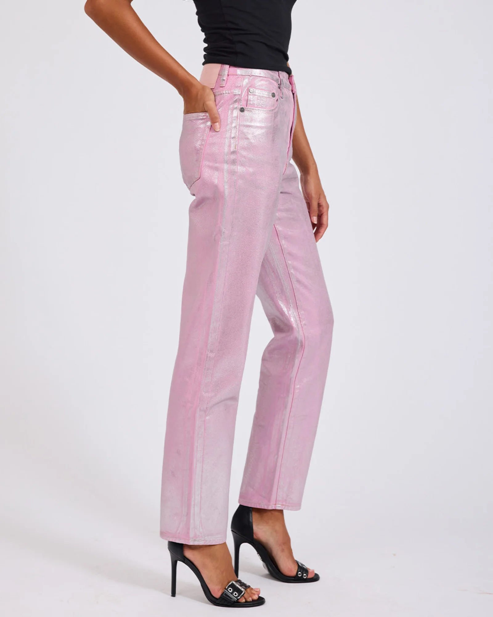 Awesome Baggies High Waist Straight Leg Denim Jeans- Pink Envy Foil - Image 6