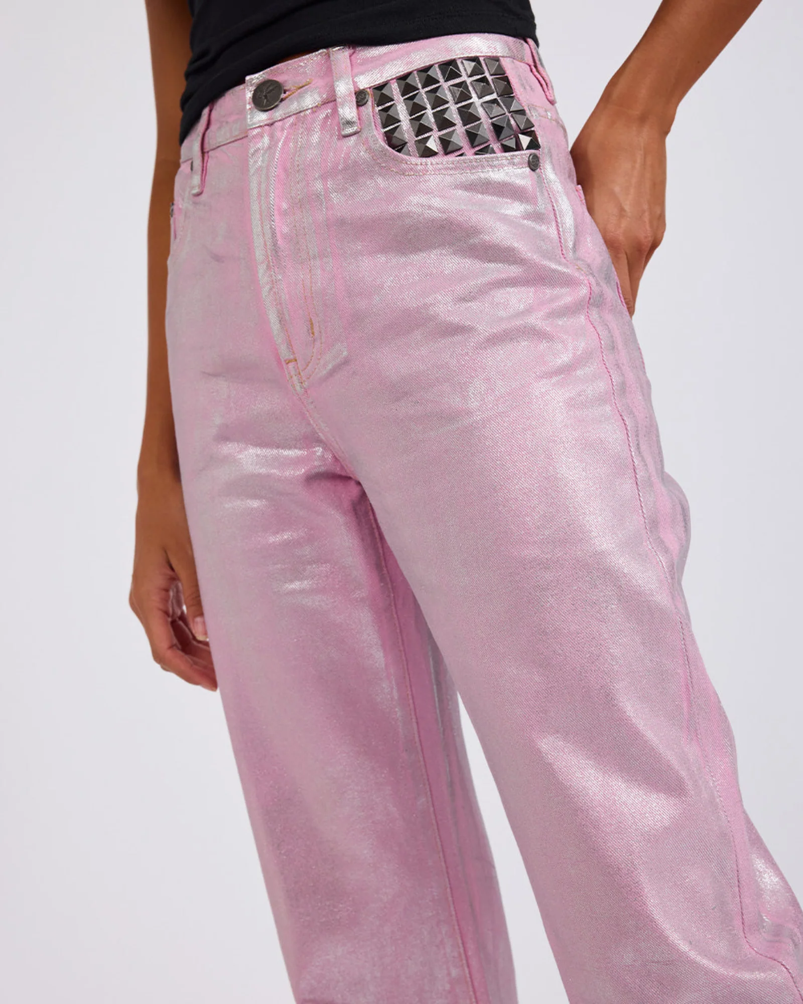 Awesome Baggies High Waist Straight Leg Denim Jeans- Pink Envy Foil - Image 7