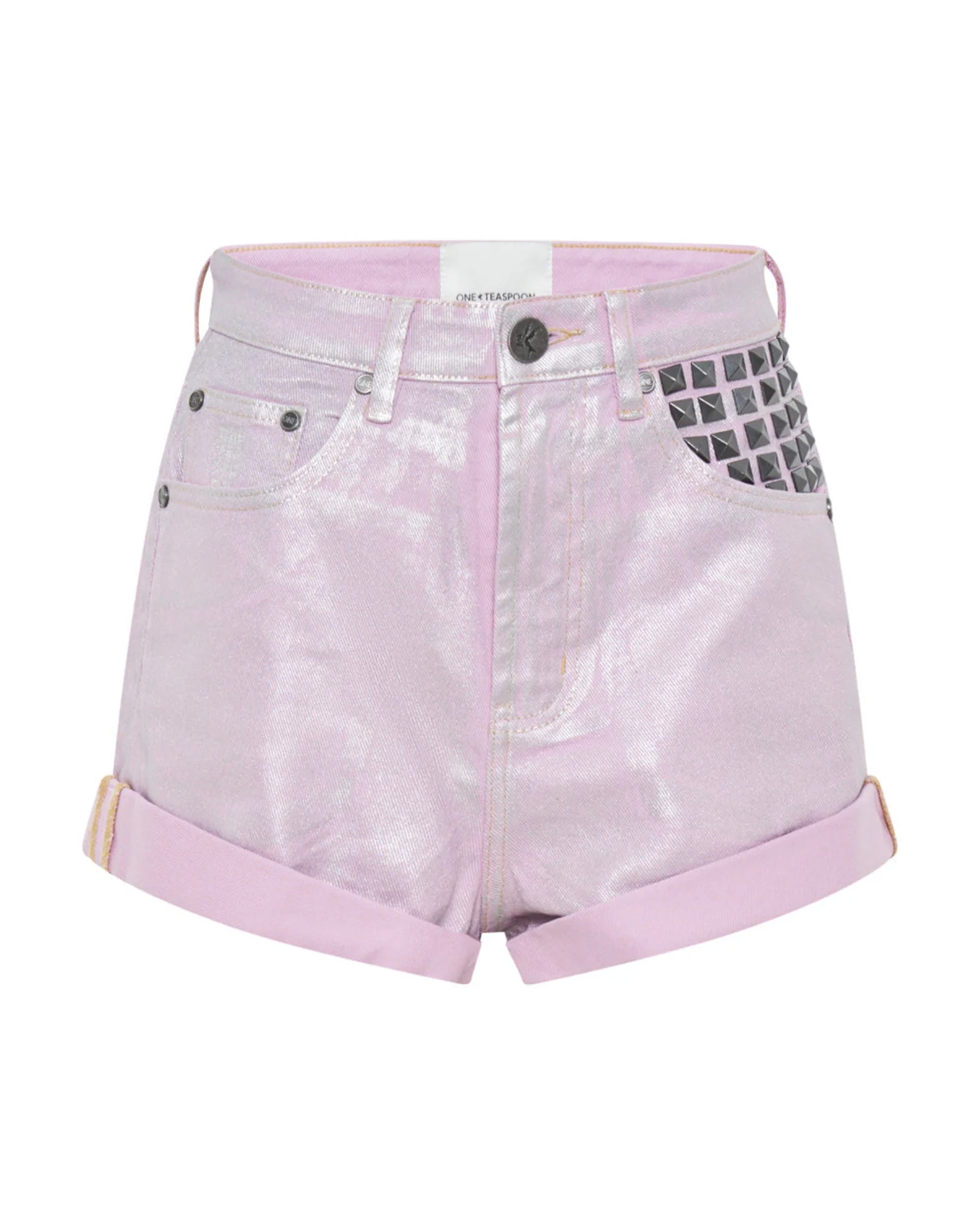 Bandits High Waist Foil Denim Shorts - Pink Envy - Image 6