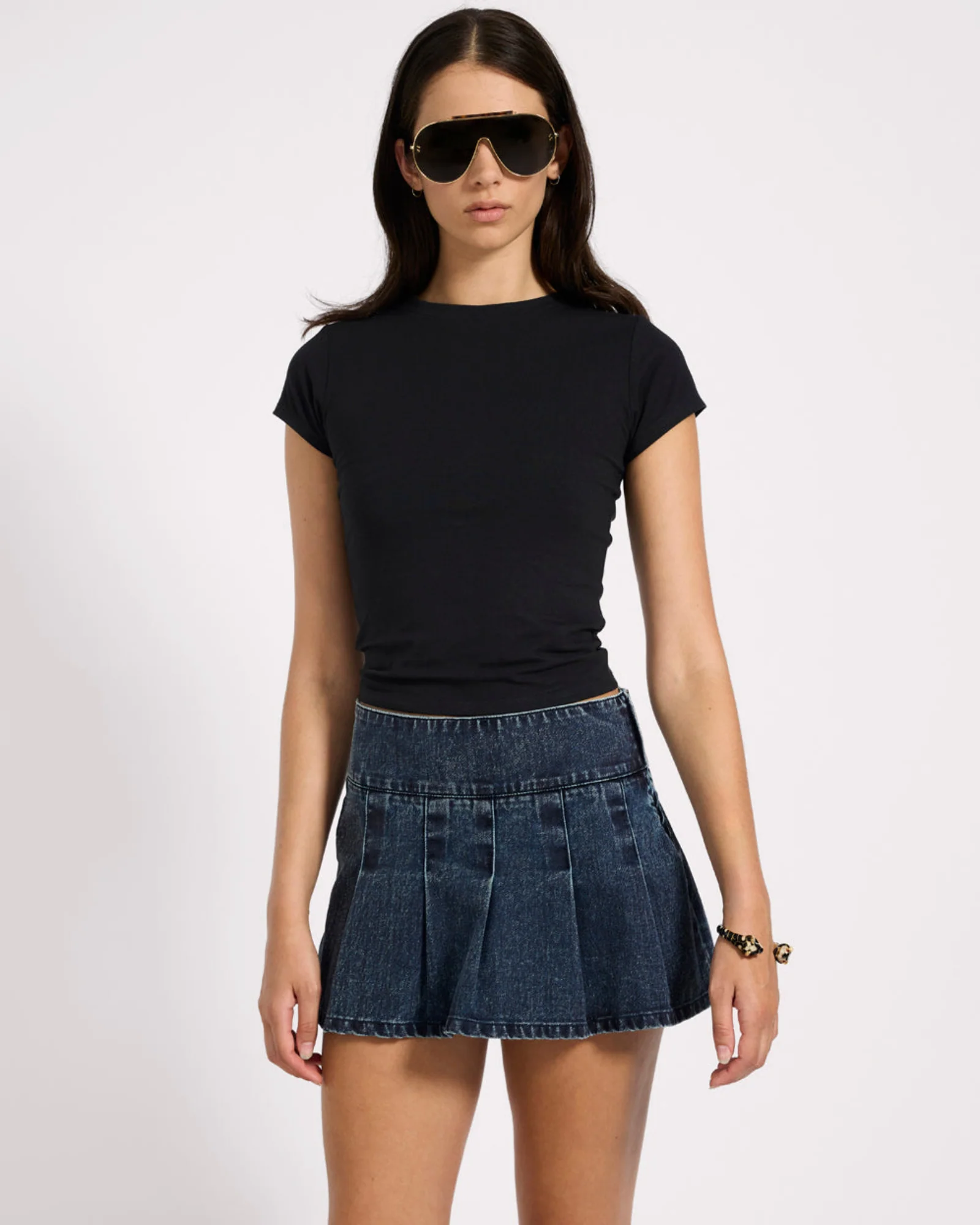 Pleated Low Waist Micro Mini Denim Skirt - Image 8