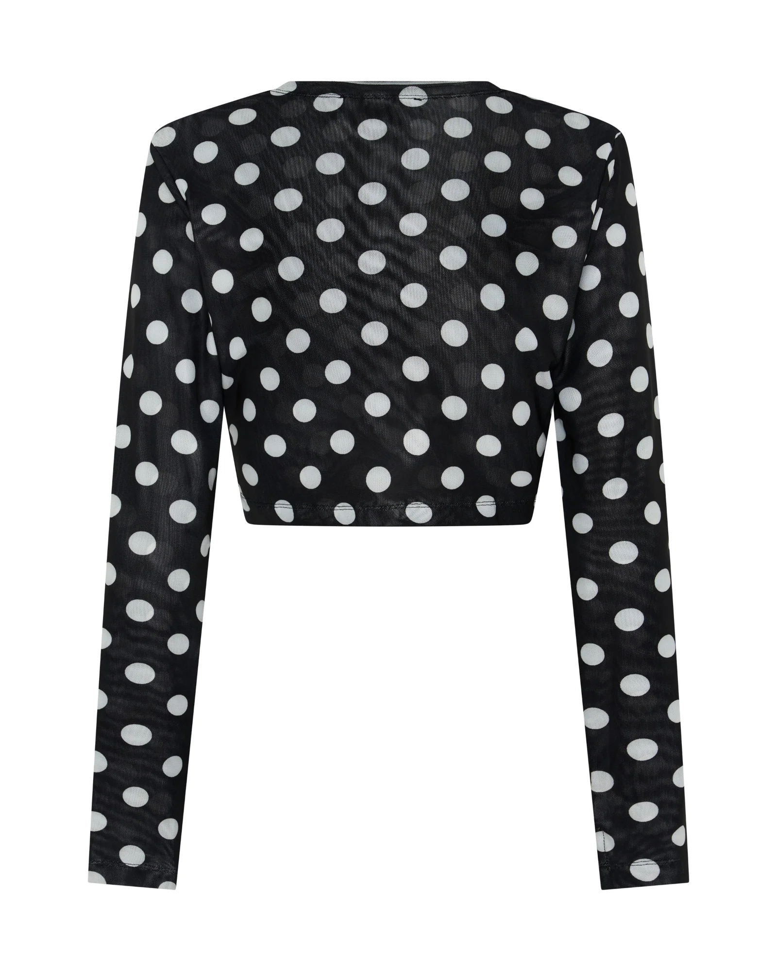Polka Darling Sheer Mesh Longsleeve Crop Top - Black & White Polka Dot - Image 10