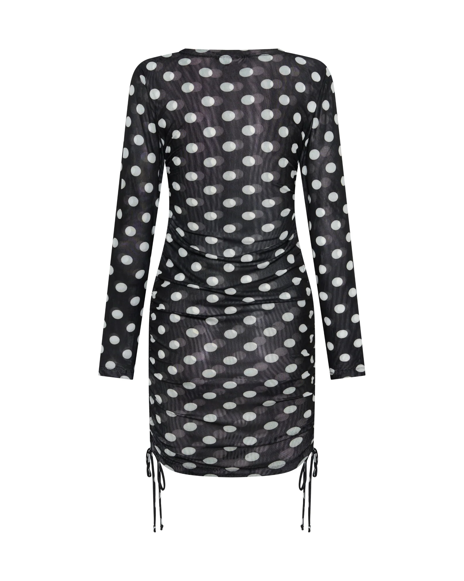 Polka Darling Sheer Mesh Ruched Mini Dress - Black & White Polka Dot - Image 11